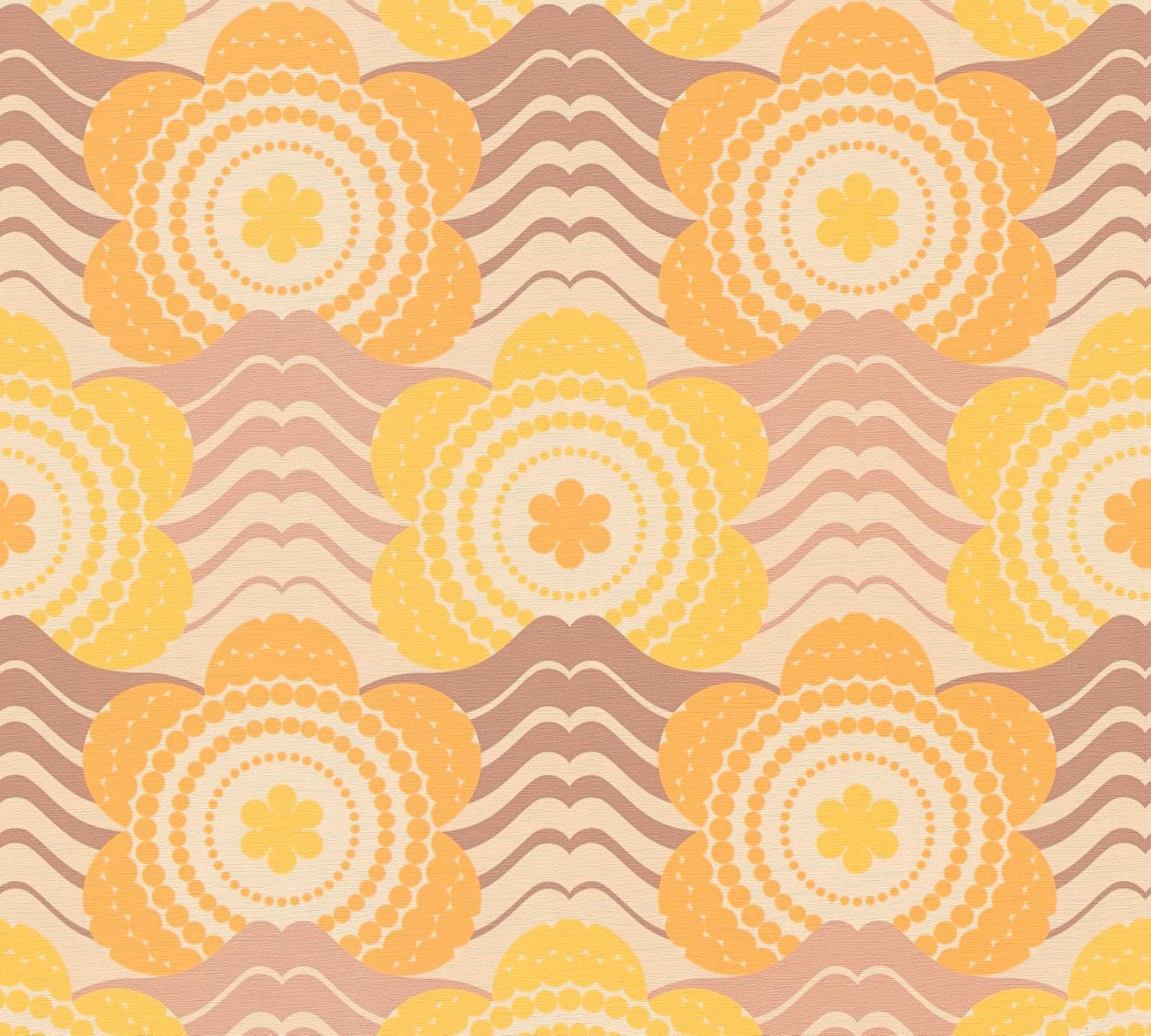A.S. Création Retro 70's Floral Wave Wallpaper Beige/Brown/Orange/Yellow Retro Chic 395395 8.50m x 0.53m Paste The Wall
