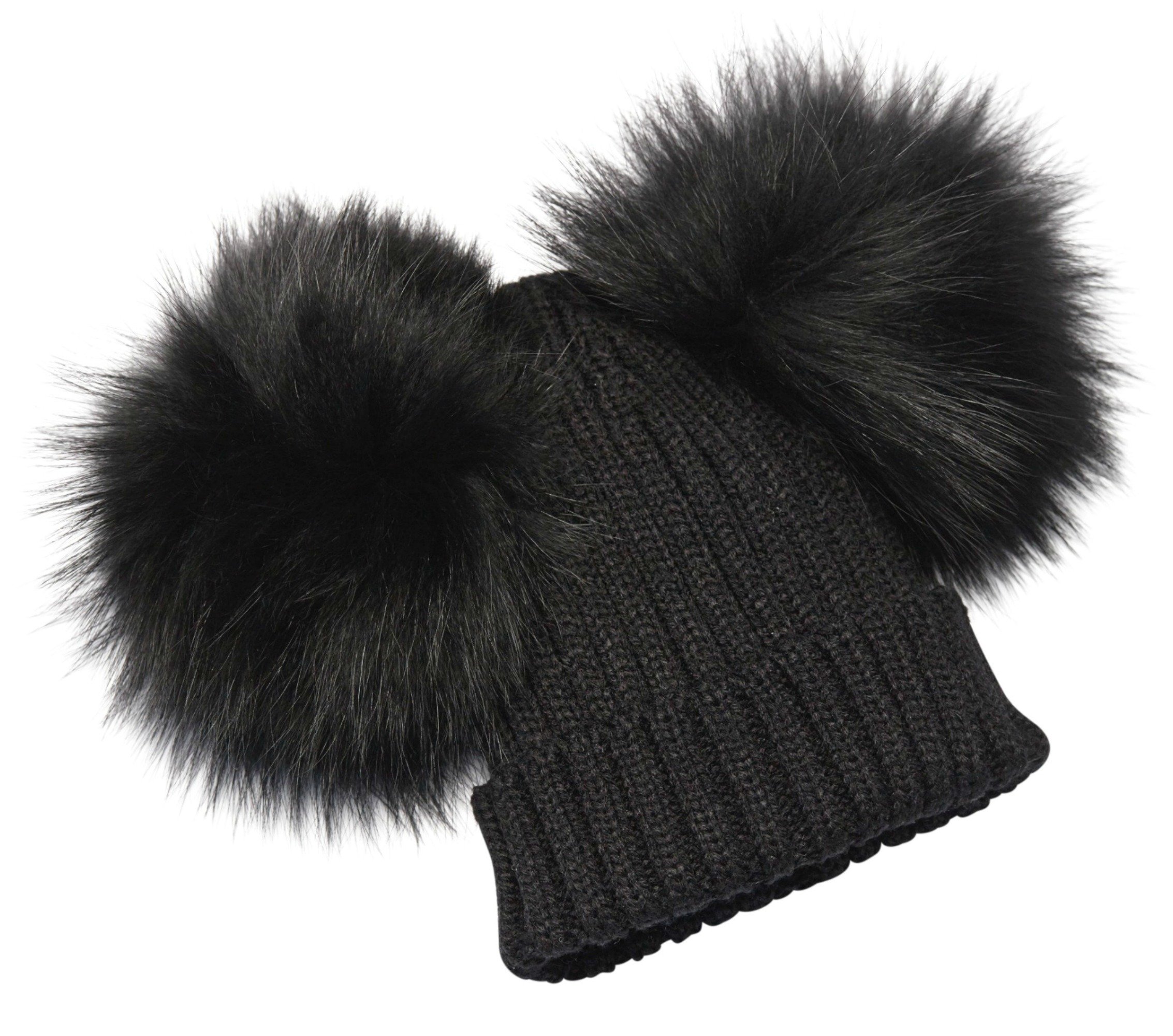 Cappello Pelliccia Vera Doppio PON PON Nero Ragazza Donna Cuffia Berretto Hat Fur Luxury Neve Sci Inverno Regalo Natale