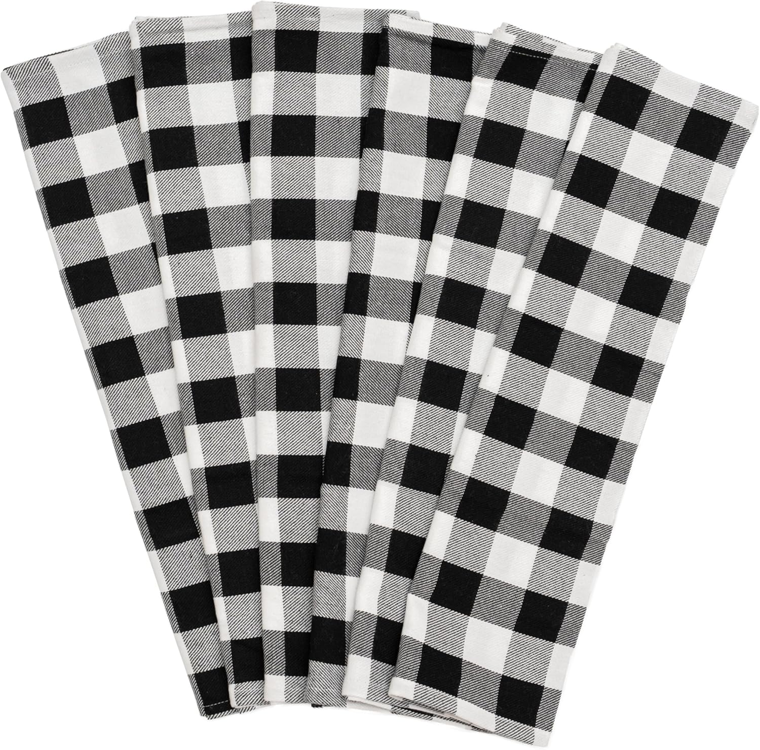 Black and White Buffalo Plaid Kitchen Towels - Set of 6 Highly Absorbent, 100% Cotton, Lint-Free Kitchen Towels with Hanging Loop - Use as Kitchen Towels, Hand Towels, or Dish Towels (6 Pack)