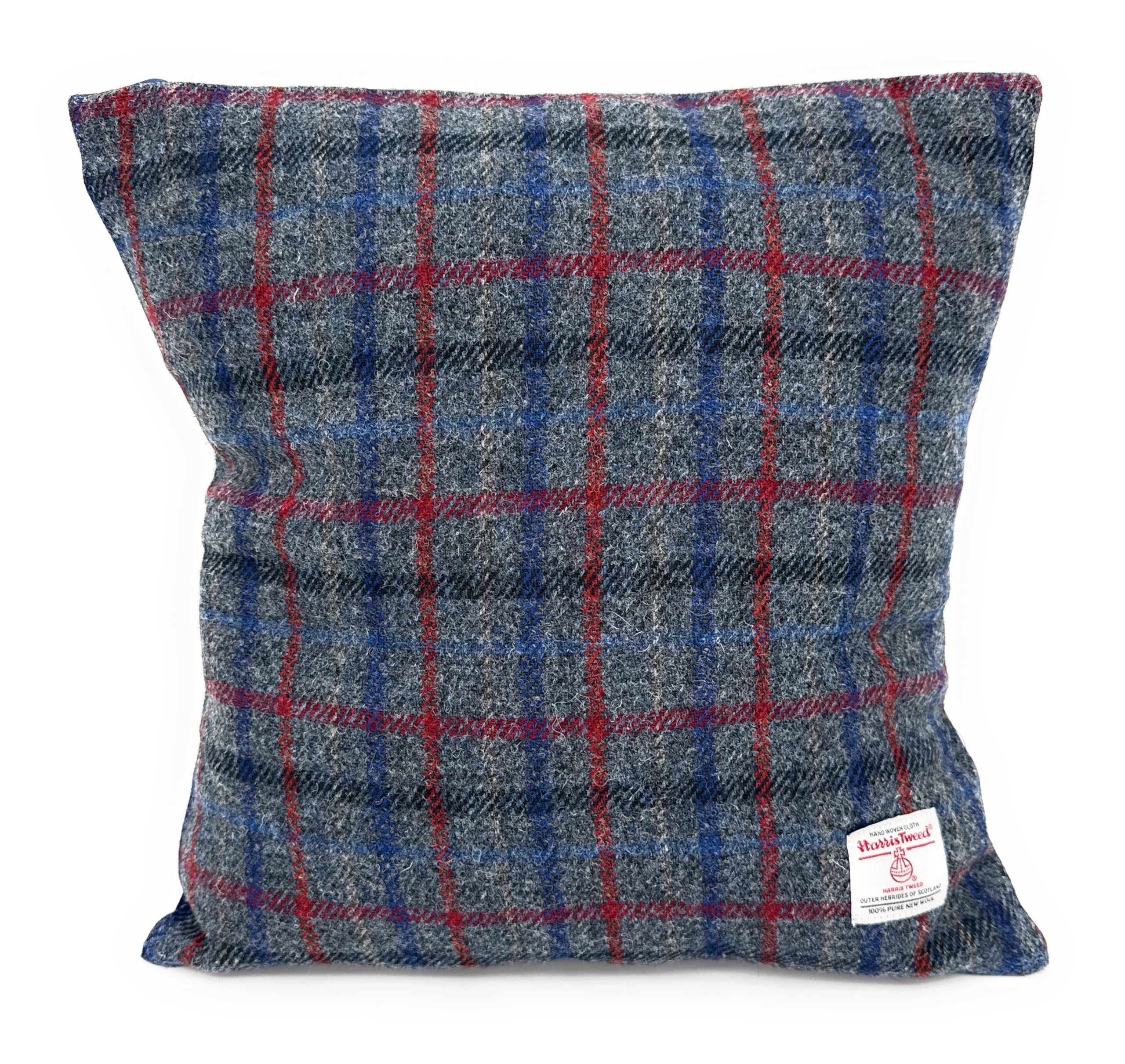 Tartan Tweeds Harris Tweed Square Cushion Cover with Velvet Back Made in Scotland 40CM x 40CM Slate Grey Check
