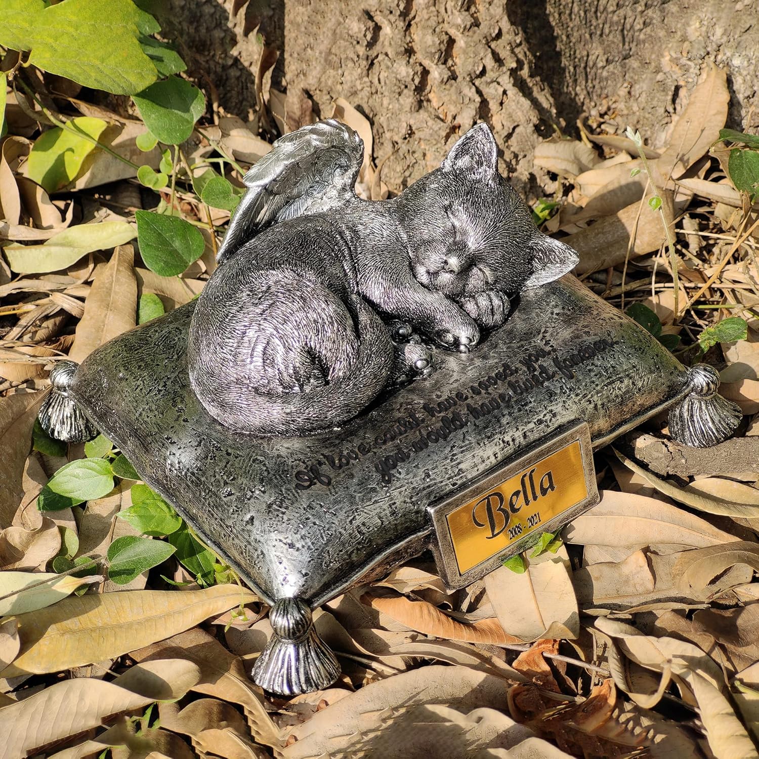 WSLHFEO Angel Cat Sleeping On Pillow Cremation Urn Small Pet Memorial Statue Engraved with Your Pet's Name L8