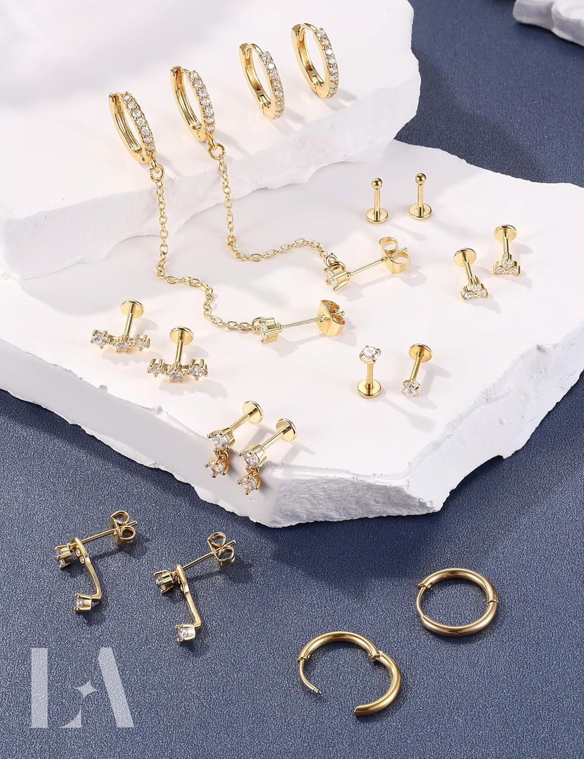 LOLIAS 16G/18G/20G Flat Back Earrings for Women Threadless Surgical Steel Stud Hoop Earrings Push in Nose Studs Hypoallergenic CZ Cartilage Earring Set Labret Helix Tragus Conch Piercing Jewelry - Image 5