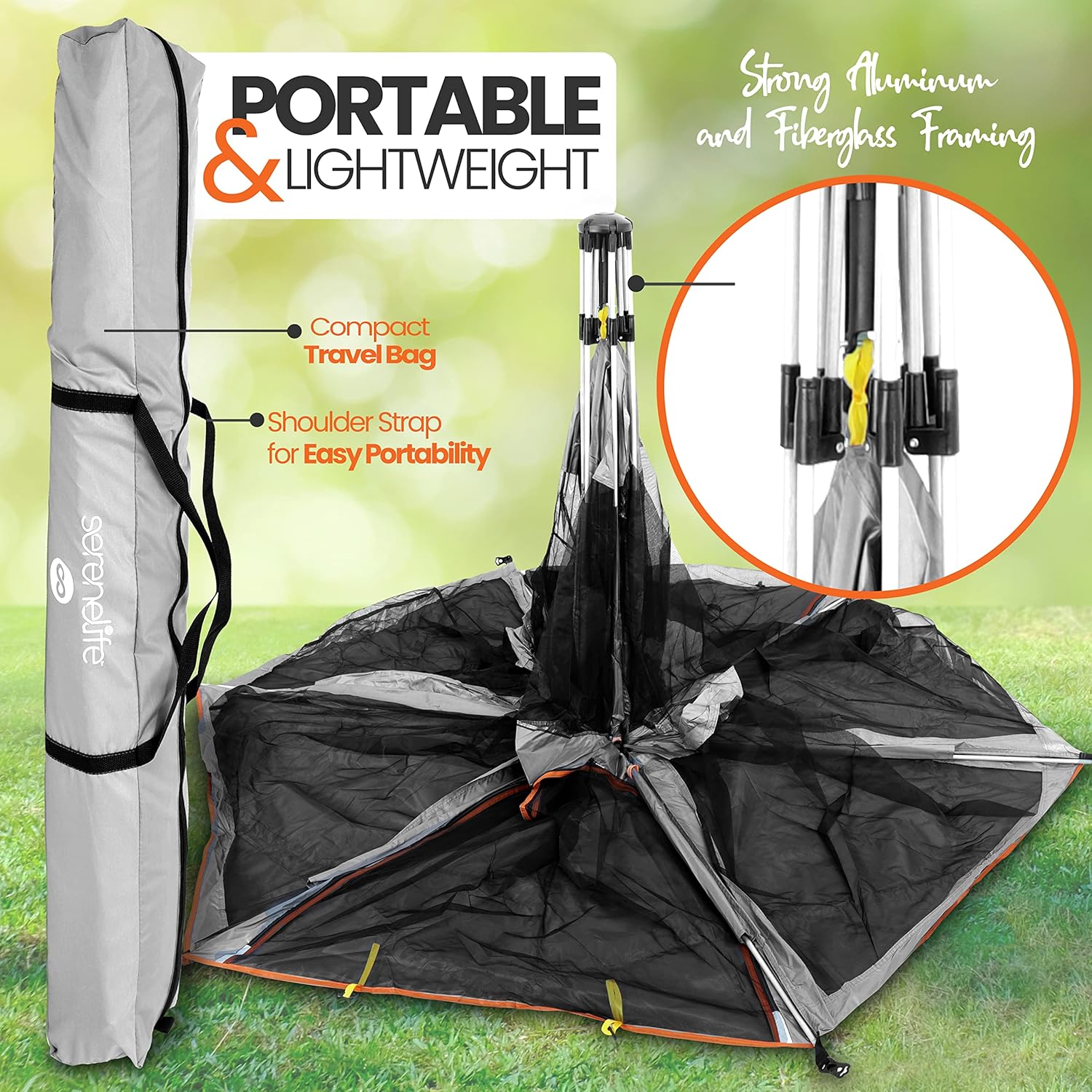 Serenelife ON-The GO Baby and Toddler Pack and Play - Playpen - Play Yard Compact, Portable, Lightweight, Foldable- Indoor and Outdoor, w/Canopy, 5 Panel Mattress, Travel Bag (Gray): Baby