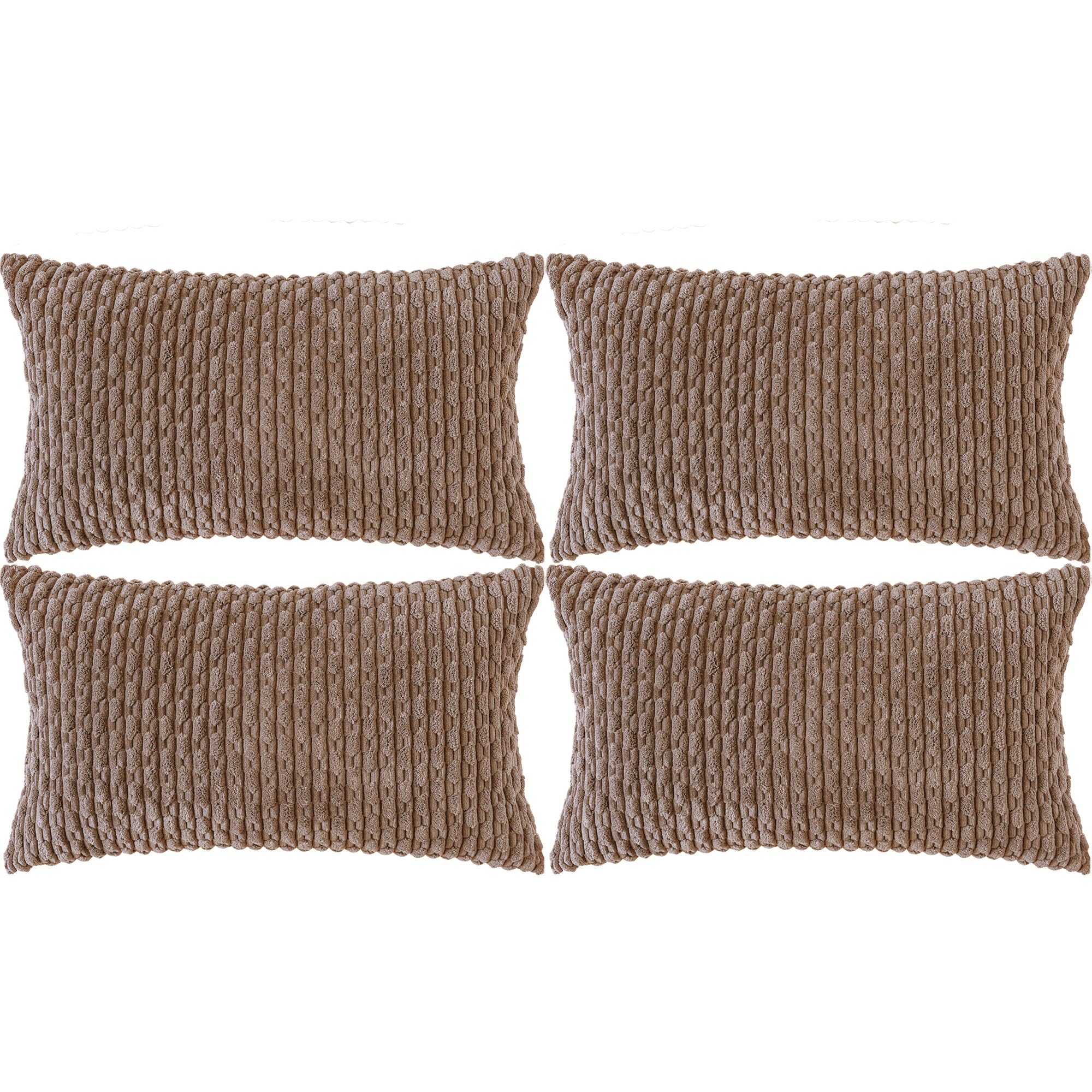 Cozoomy Set of 4 Light Brown Decorative Throw Pillow Covers 12x20 Inch Corduroy Pillow Covers for Bed Couch Sofa Living Room Soft Cushion Cases โ image 1