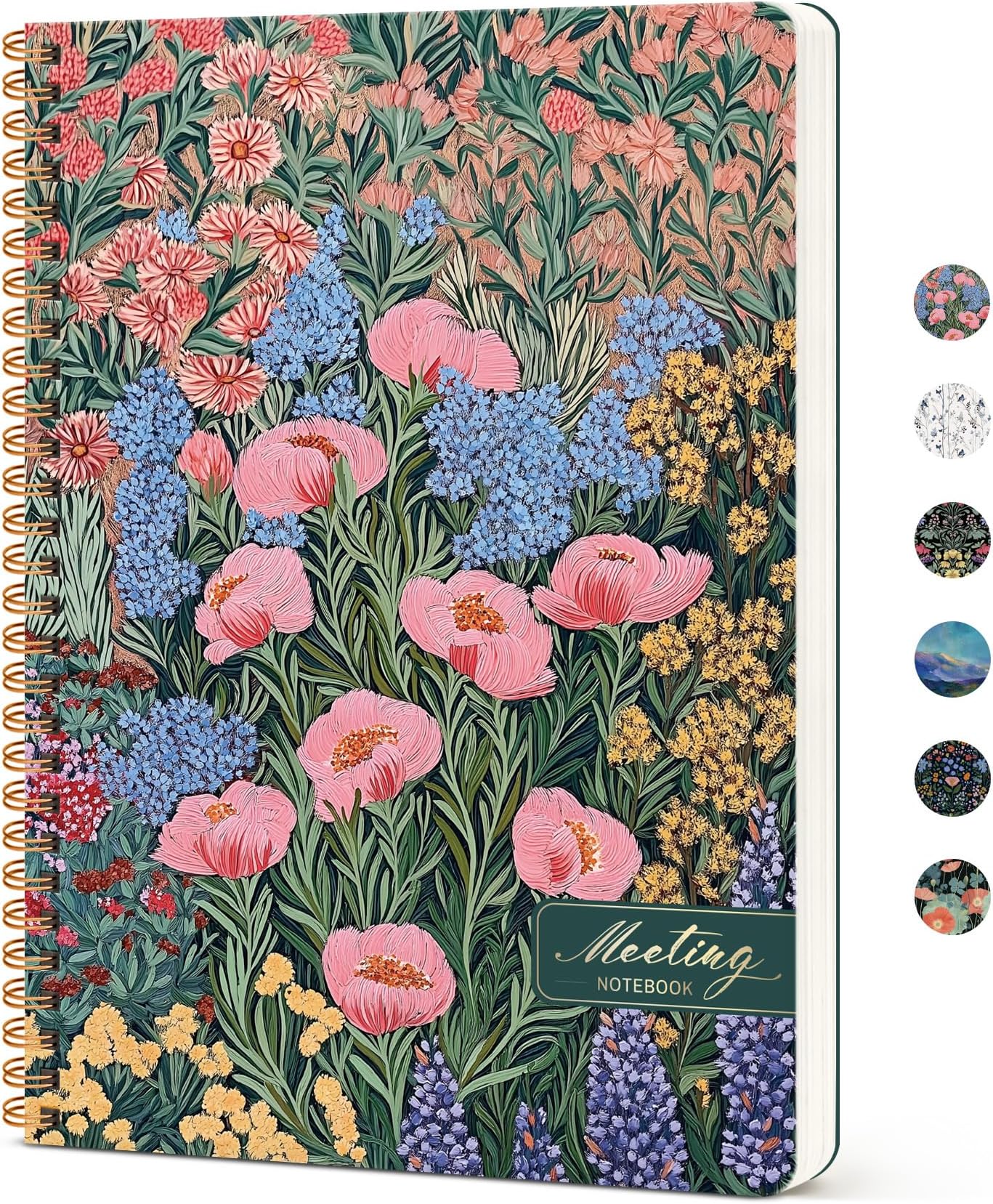 Meeting Notebook for Work Organization - Work notebook with action items, Meeting Minutes Planner Notebook, Perfect Office Supplies for Men & Women - Blooming Symphony