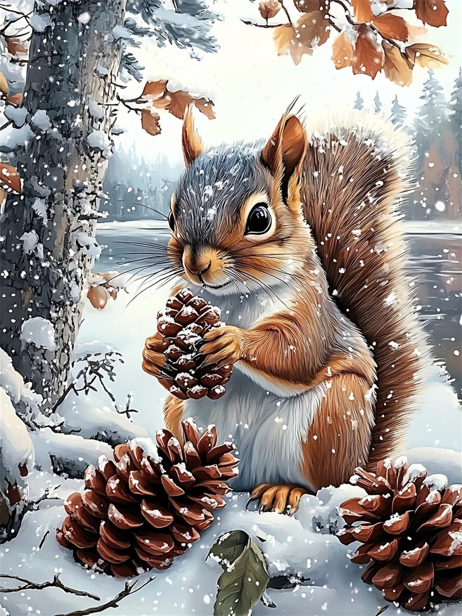 HEFEIS DIY Paint by Number for Adults,Painting Kits for Adult,Color by Numbers,Squirrel Paint by Number Canvas Crafts Watercolor for Beginner Room Decor (Squirrel)