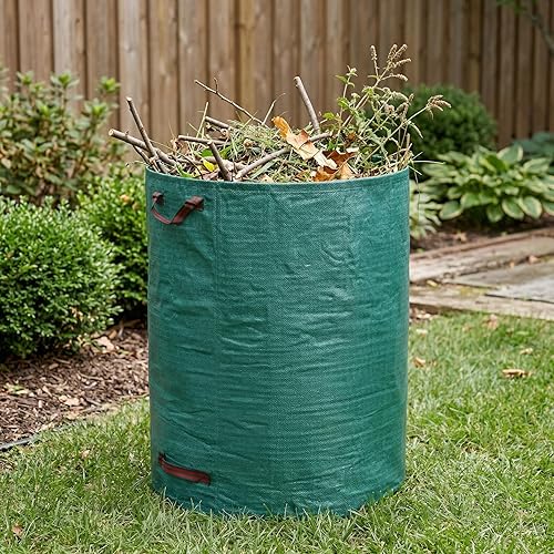 Miniatura 7 de Gardzen Paquete de 3 bolsas de basura de 72 galones, reutilizables, resistentes, plegables, para hojas de jardín, con anillo de plástico, contenedor