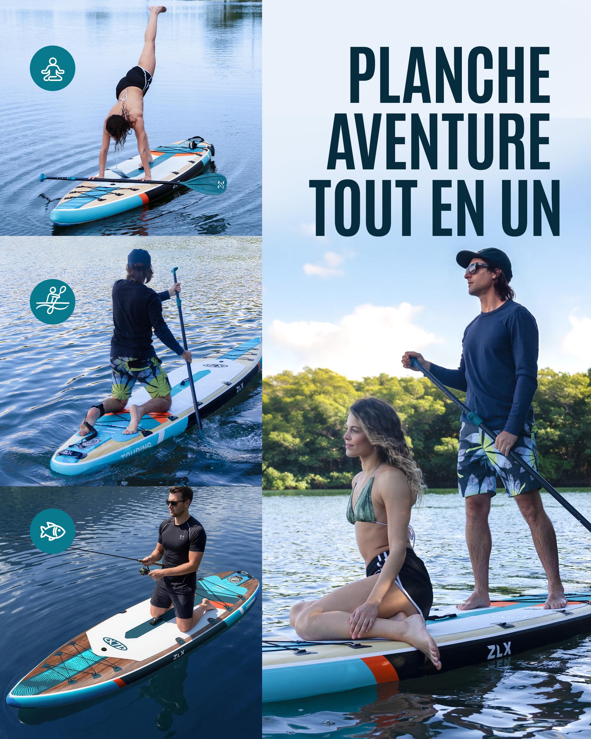 ZLX Planche de Paddle Gonflable Touring 350cm avec Siège Kayak | Sup Rapide et Stable Longue Distance, Charge 180kg, Stand Up Paddle Board Exploration