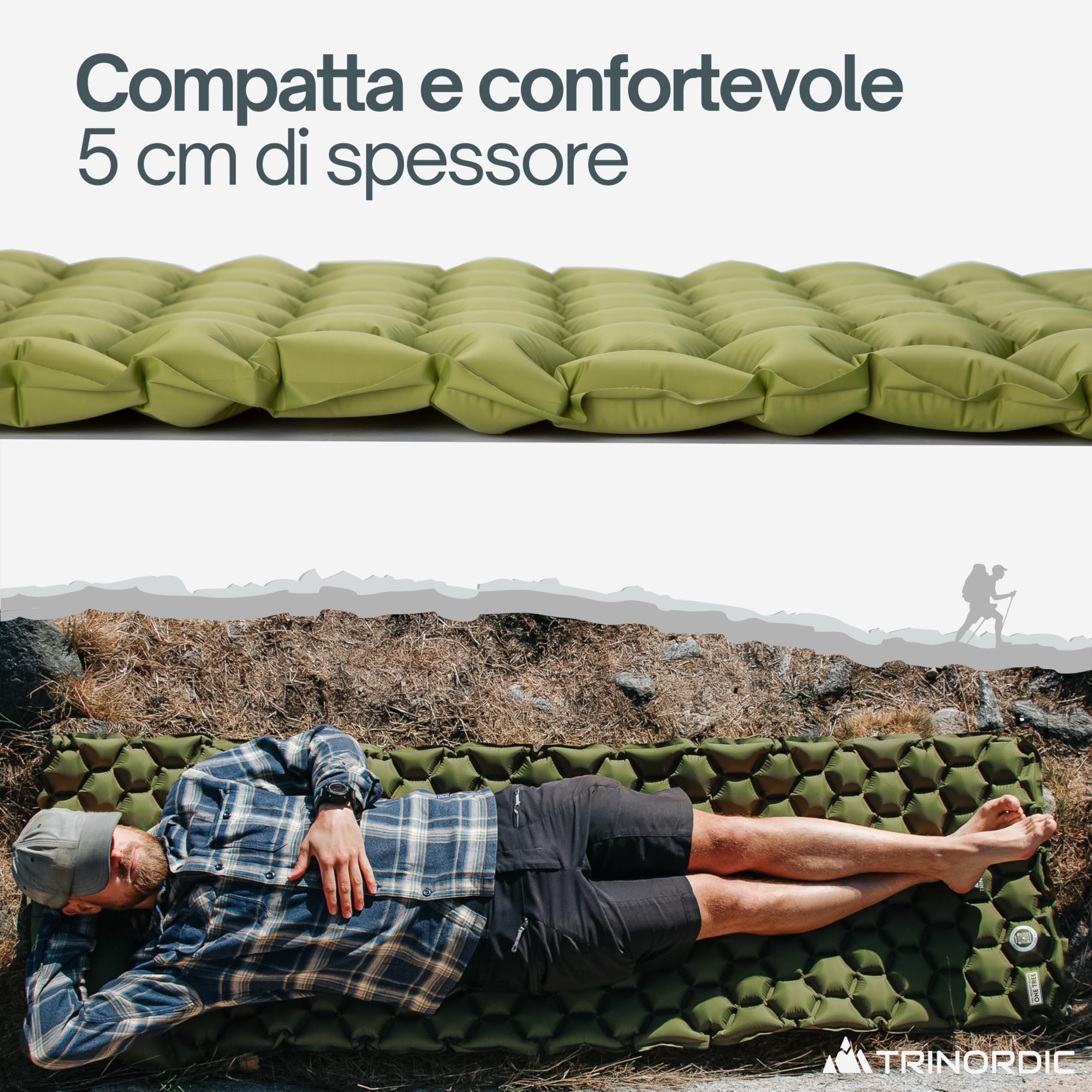 TRINORDIC Materassino Gonfiabile Ultraleggero da Campeggio - Materasso Singolo Salvaspazio ad Aria per Dormire con Comfort - Attrezzatura da Campeggio Resistente e Leggera per Avventure all'Aperto