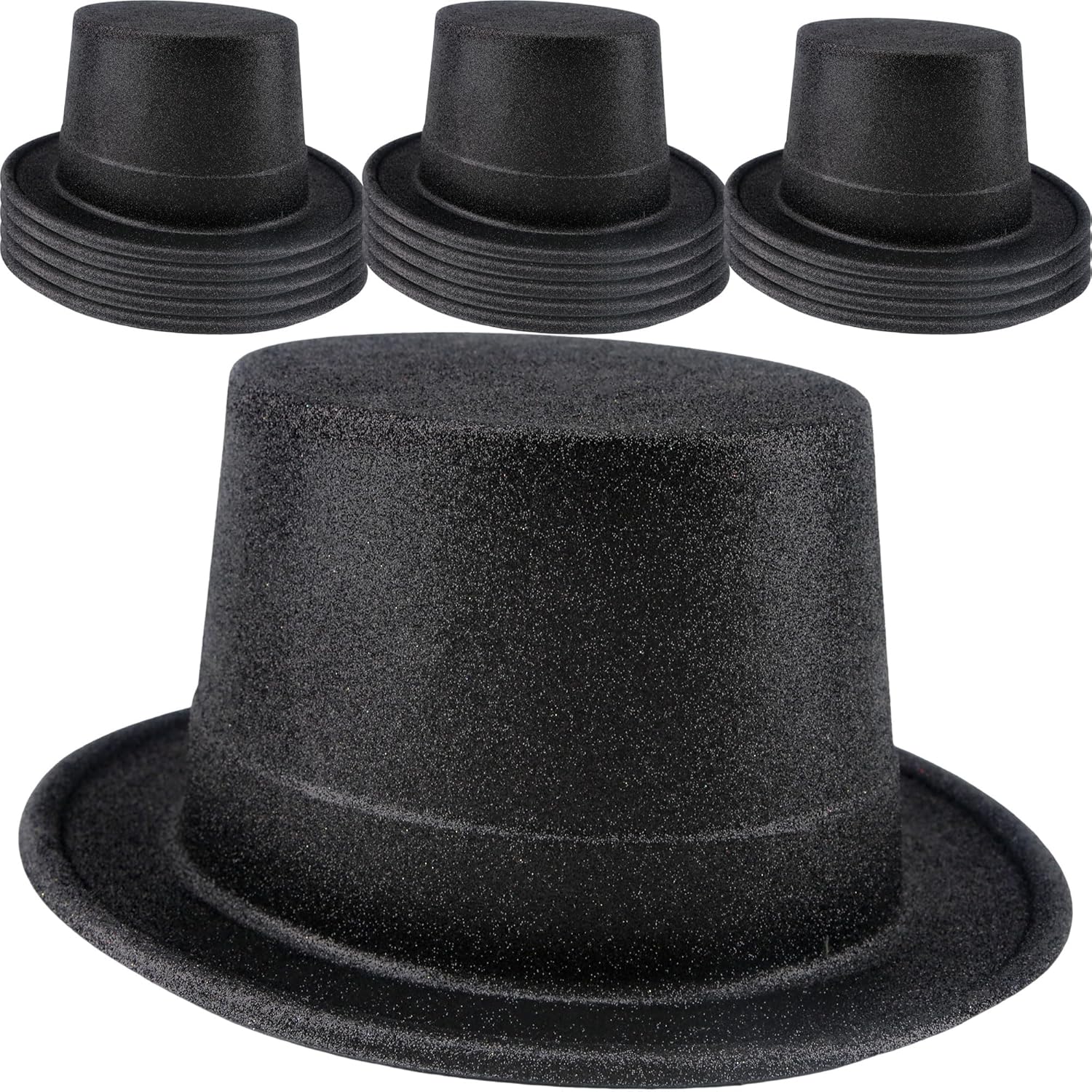 15 Pack Adult Glitter Top Hats Plastic Magician Hat Black Shiny Party Top Hat for Men Women Halloween Cosplay Party Supplies