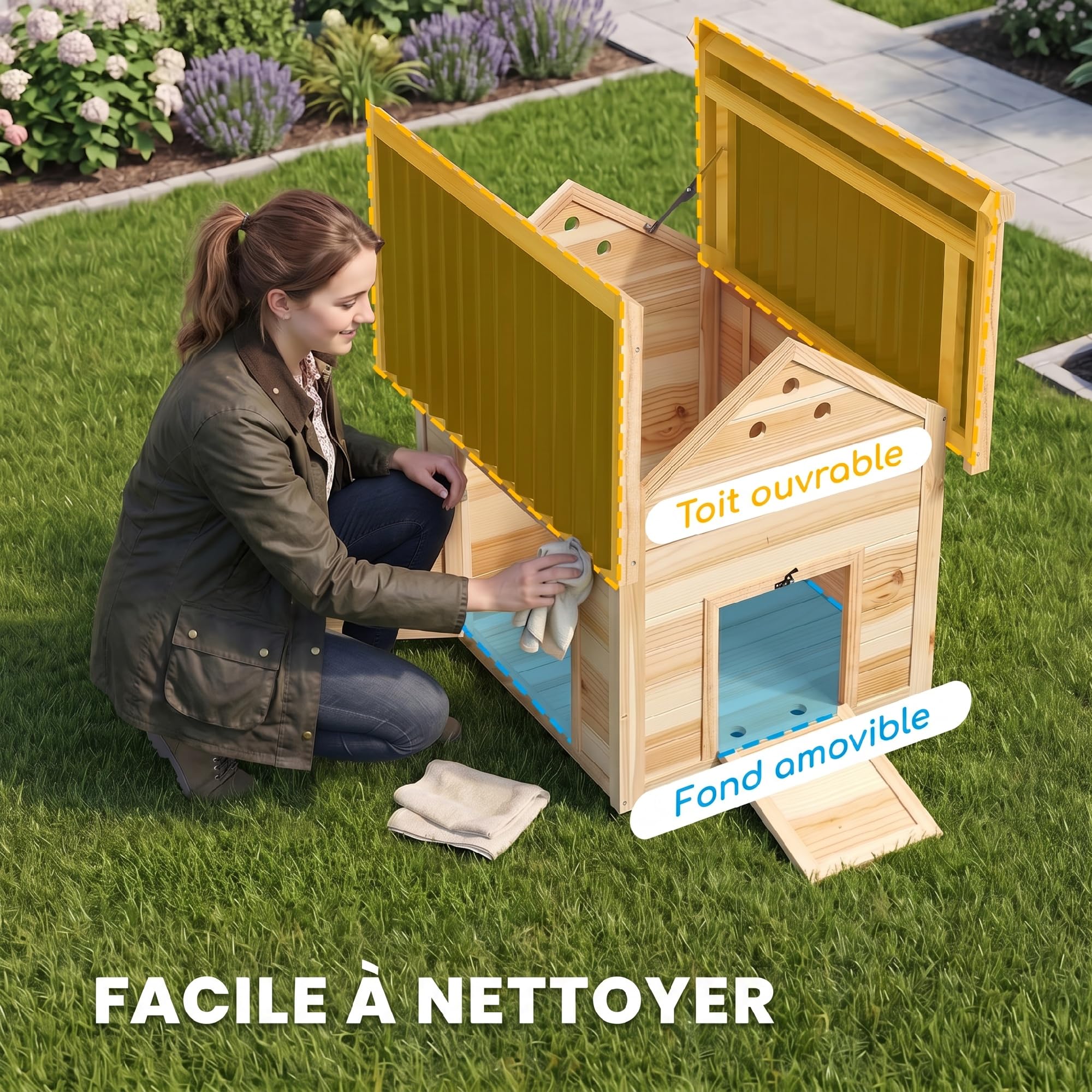 PawHut - Caseta para patos de madera, techo impermeable, 78 x 90 x 92 cm, madera natural | Para Patos y Gansos, Ventilación, Base Desmontable, Puerta Lateral, Gallinero