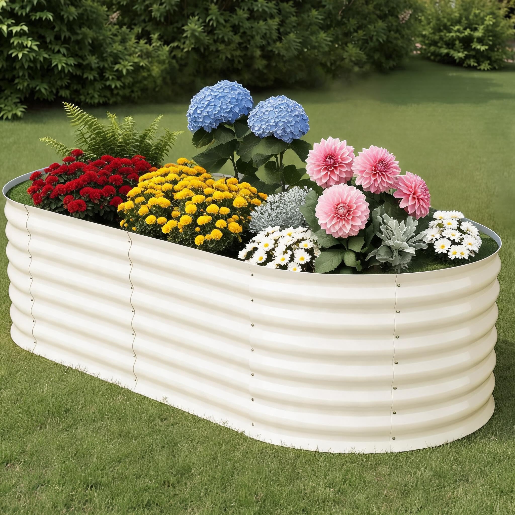 Cachpib Raised Garden Bed, Galvanized Steel Outdoor Planter Box, Bottomless Raised Bed for Growing Outdoor Plants, Vegetables, Flowers and Herbs