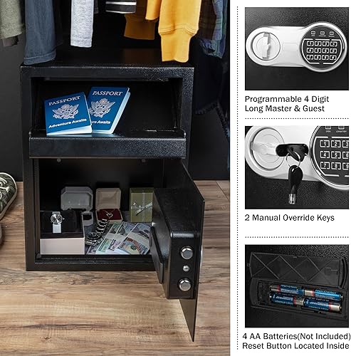 Miniatura 4 de Paragon Safes - Caja fuerte electrónica con teclado digital y 2 llaves de anulación manuales para dinero en efectivo o seguridad en el hogar (negro)