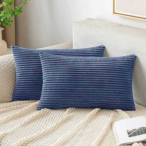 EMEMA Juego de 2 fundas de cojĂn rectangulares de pana suave a rayas, fundas de almohada de primavera para sofá, dormitorio, silla o automĂłvil, 12 x EMEMA Juego de 2 fundas de cojĂn rectangulares de pana suave a rayas, fundas de almohada de primavera para sofá, dormitorio, silla o automĂłvil, 12 x