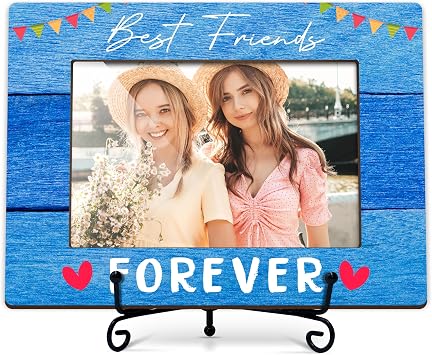 Best Friend Picture Frame, Blue Best Friends Forever Photo Frame with Iron stand, Best Friend Ever Friendship Gifts for Women Bestie Birthday Christmas-D01