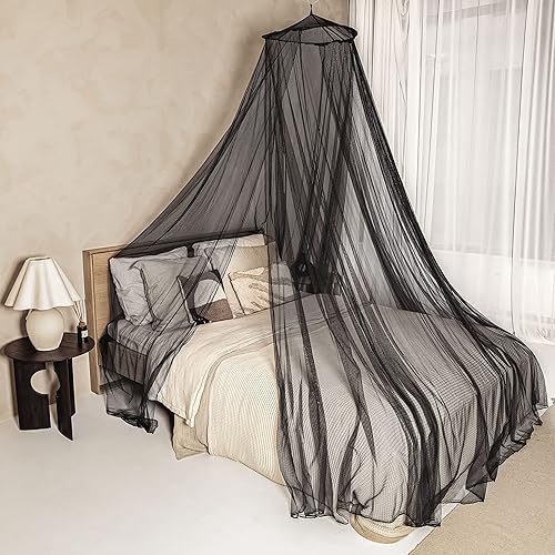 Mosquitera negra para camas individuales a king size – 2 aberturas o dosel de cama completamente cerrado – Diseño cónico para decoración o viaje –