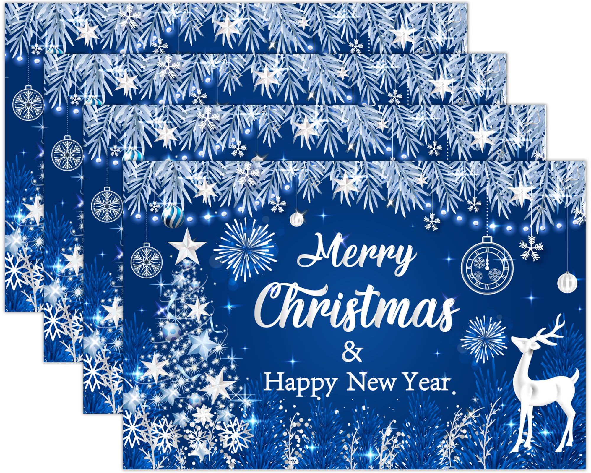 Balterever Winter Snowflake Christmas Placemats Set of 4, 12x18 Inch Blue Christmas Dinner Placemats Blue Christmas Heat Resistant Table Place Mats