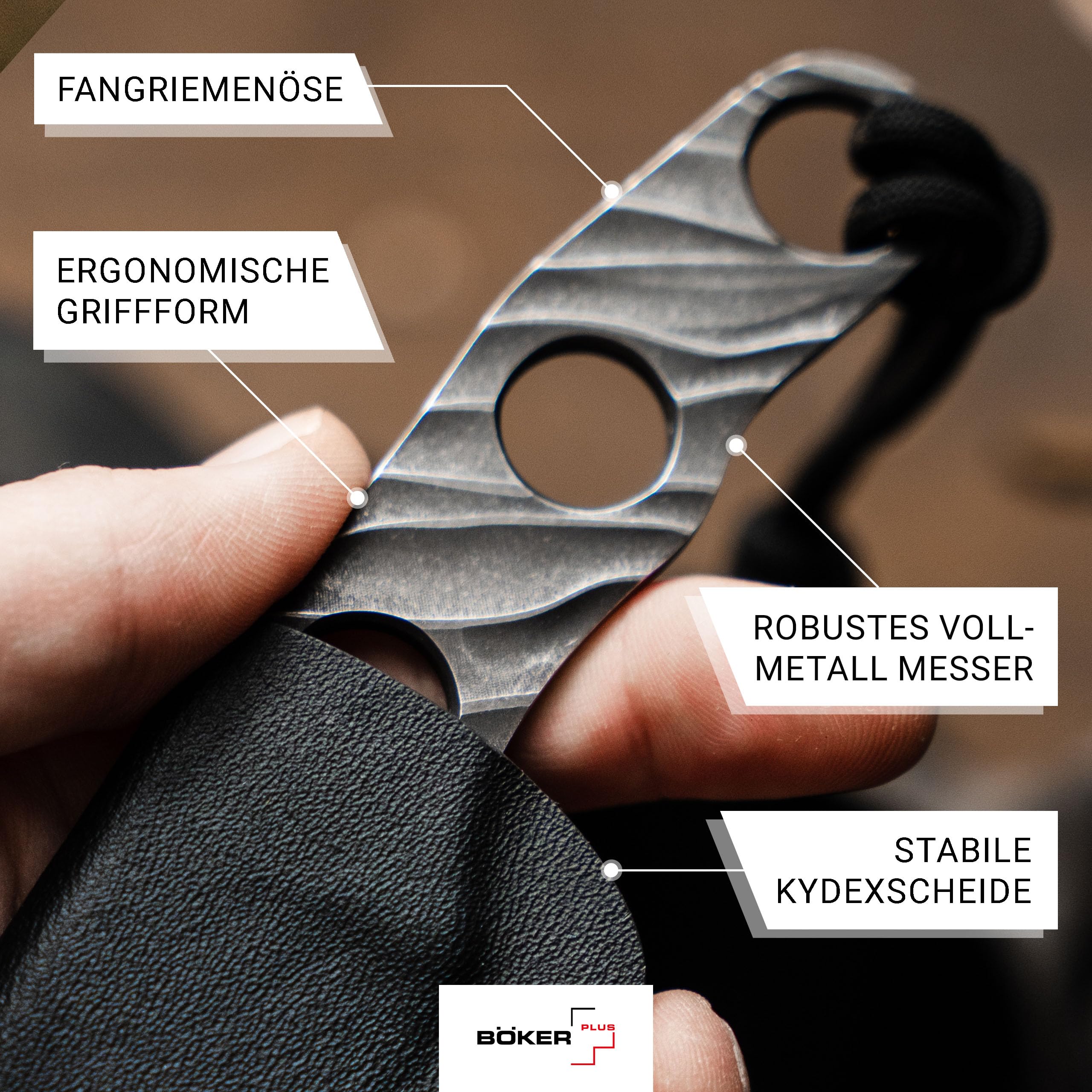 BÖKER PLUS® Kazhan Neck Knife - feststehendes EDC Neck Knife mit 5,7 cm D2 Sheepfoot-Klinge - Backup Halsmesser mit Kydex-Scheide - EDC Nackenmesser mit Kugel-Kette