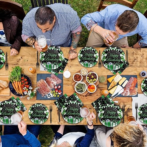 Miniatura 19 de Juego de vajilla para fiesta de cumpleaños de 96 piezas, color negro y dorado, platos y servilletas de fiesta negros, suministros de papel