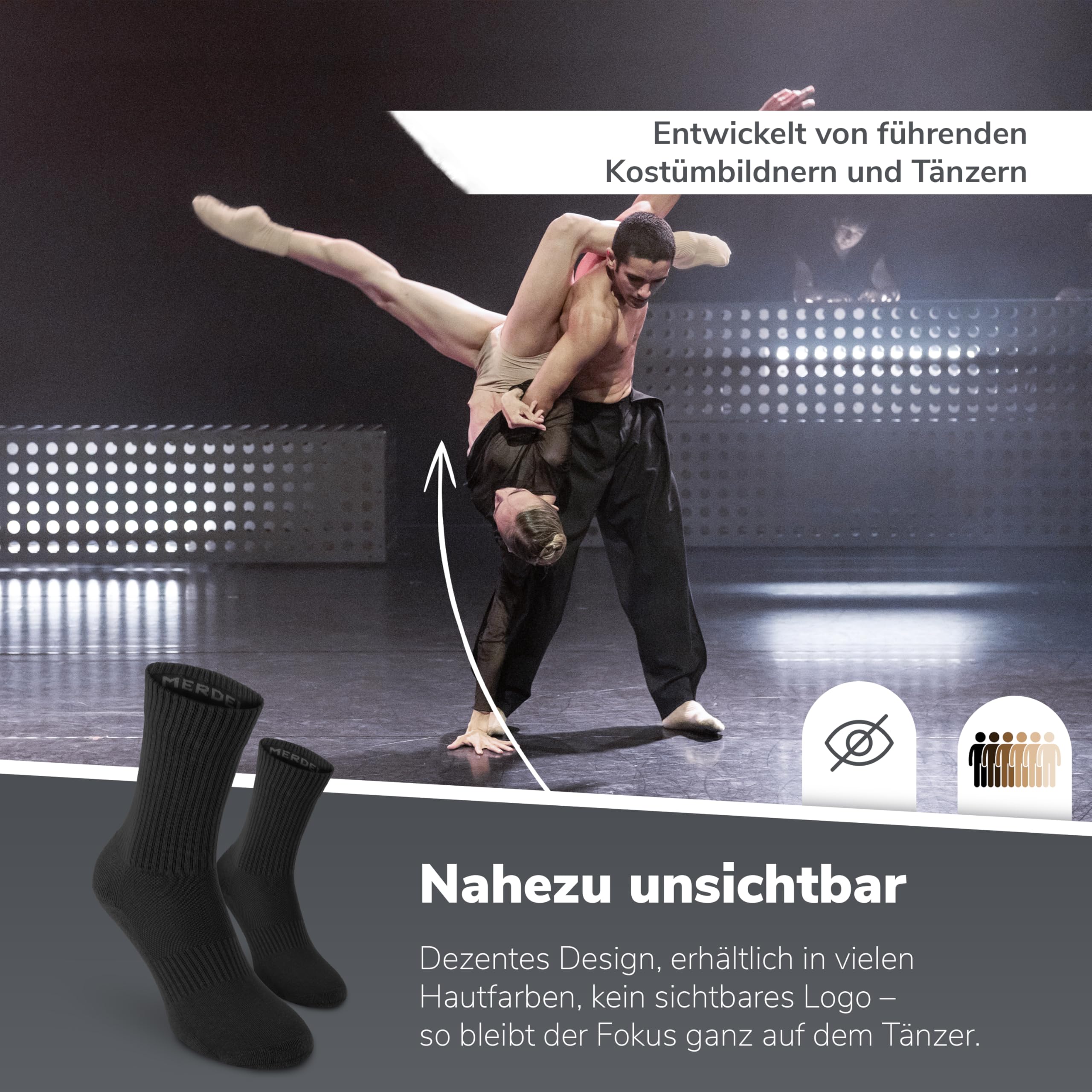 Safersox Tanzsocken für Ballett & Contemporary – 3 Paar für Damen & Herren | Für Ballett, Jazz & Modern Dance: Socken zum Tanzen ohne Grip, perfekt zum Drehen. Ohne Logo in vielen Hautfarben