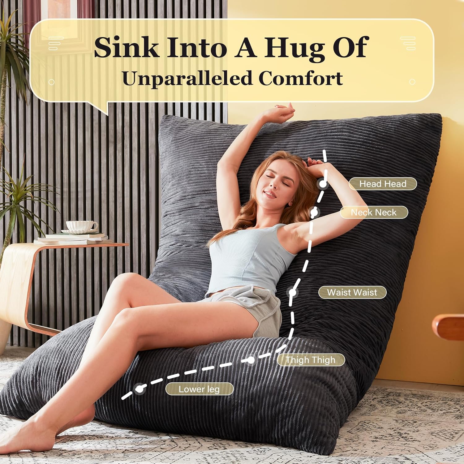 3 in 1 Big Bean Bag Chair for Adults, Large Giant BeanBag Chairs, Convertible Soft Floor Chair Cushions, Sofa & Bed, Perfect for Bedroom, Living Room, Game Room (Dark Grey) - Image 5