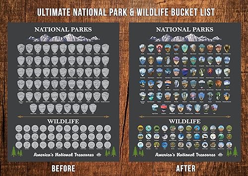 Miniatura 5 de National Parks - Mapa para raspar  Edición de vida silvestre (16 x 20 pulgadas, carbónplata)  Los 63 parques de Estados Unidos con animales