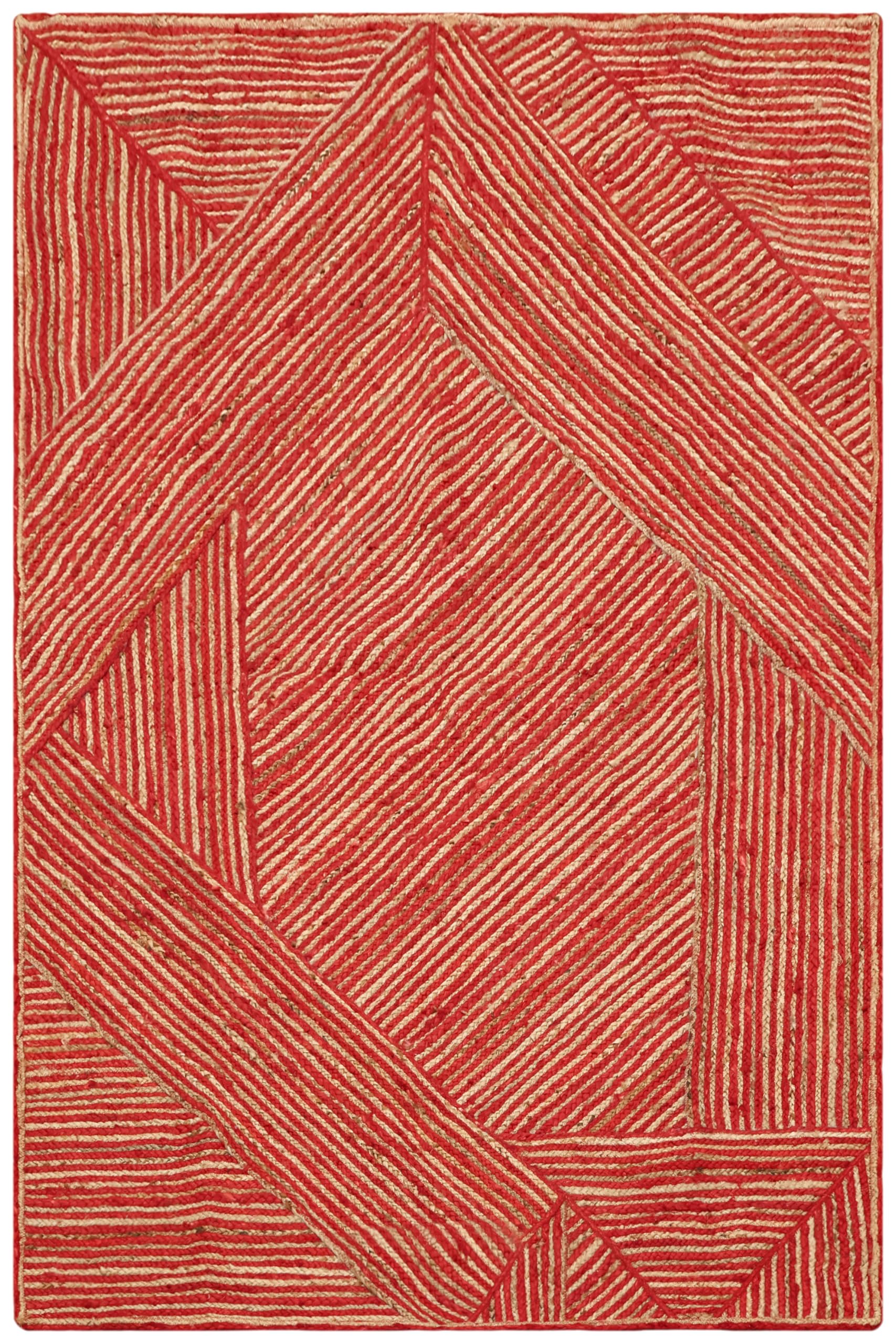 Alfombra tejida a mano al vacío de yute plano trenzado en rojo y beige