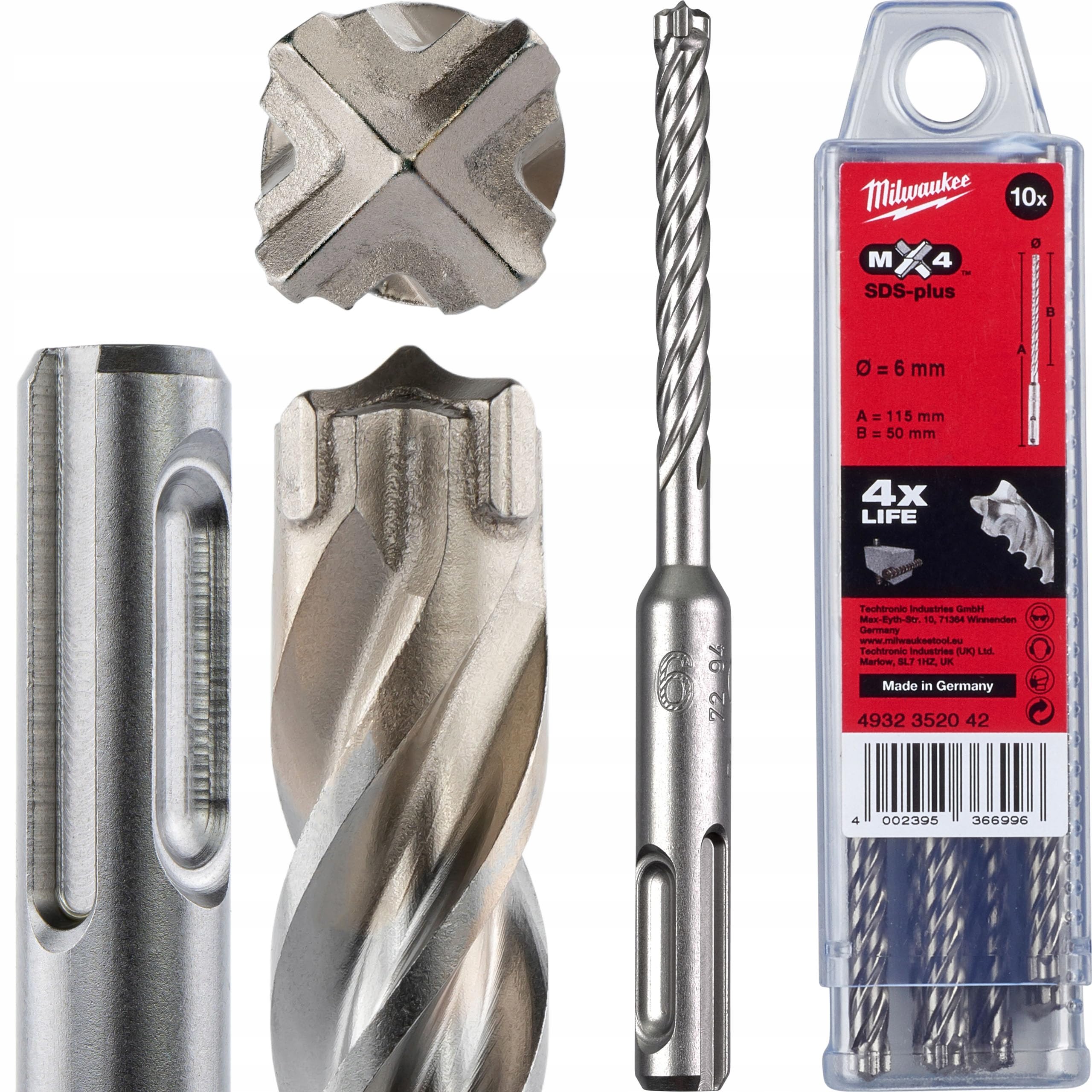 Milwaukee Accesorios - 4932352042 Rx4 Sds-Plus Betonboor - 4 Snijvlakken - 6 X 50 X 110 mm 10St