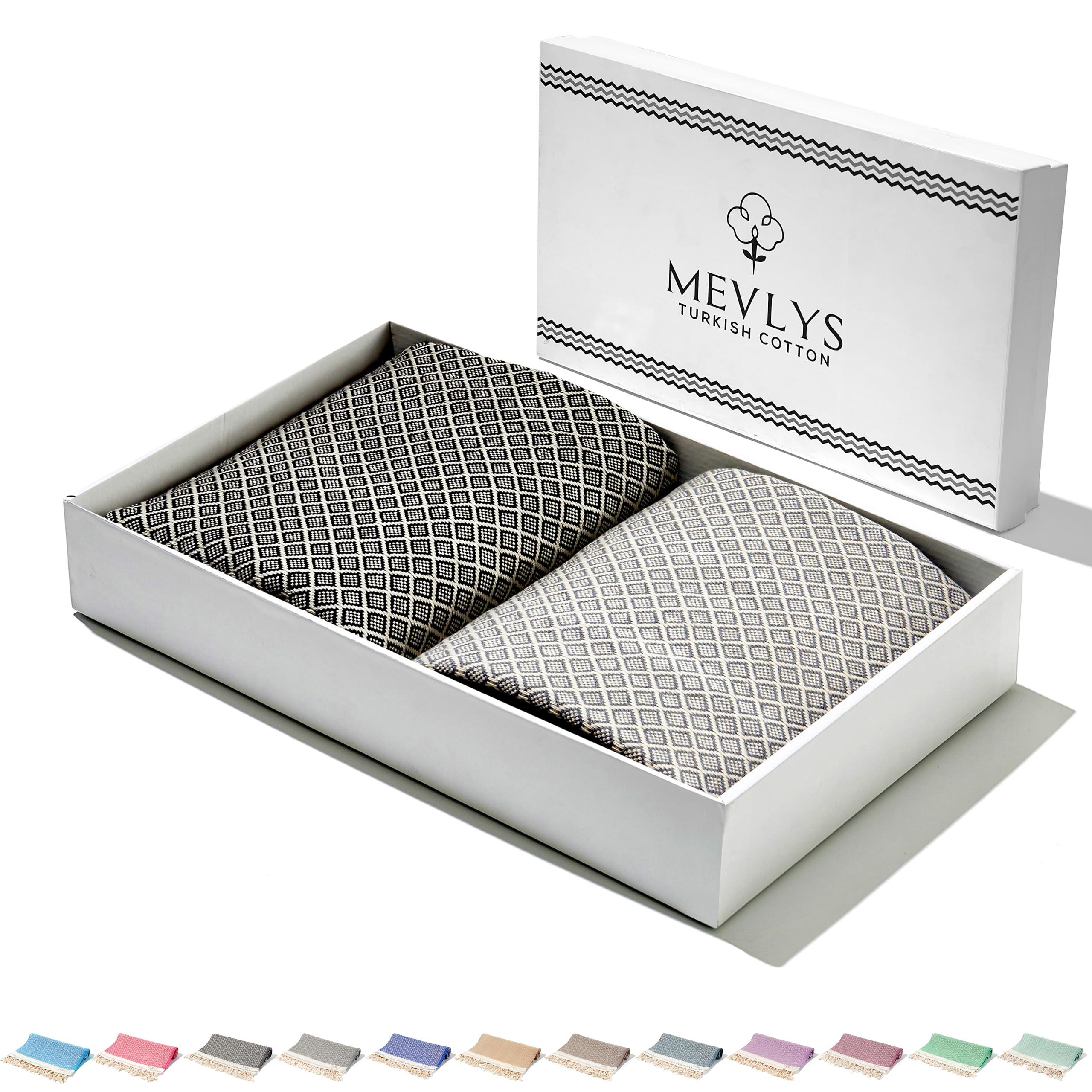 MEVLYS Saunahandtuch Hamamtuch Strandtuch [2er Set] Schwarz/Pastellgrau
