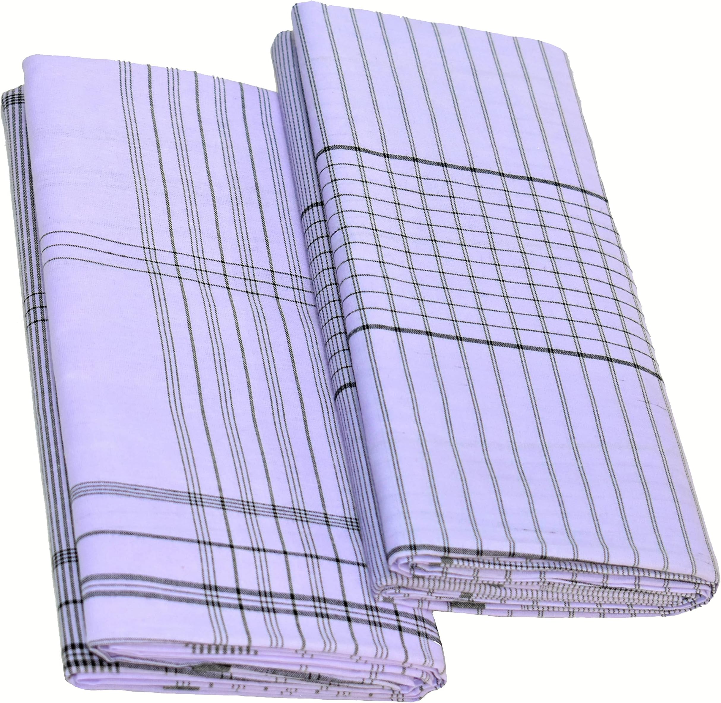 Men's Stitched Cotton Lungi | White | 2.10m; Free Size (Pack of 2) |