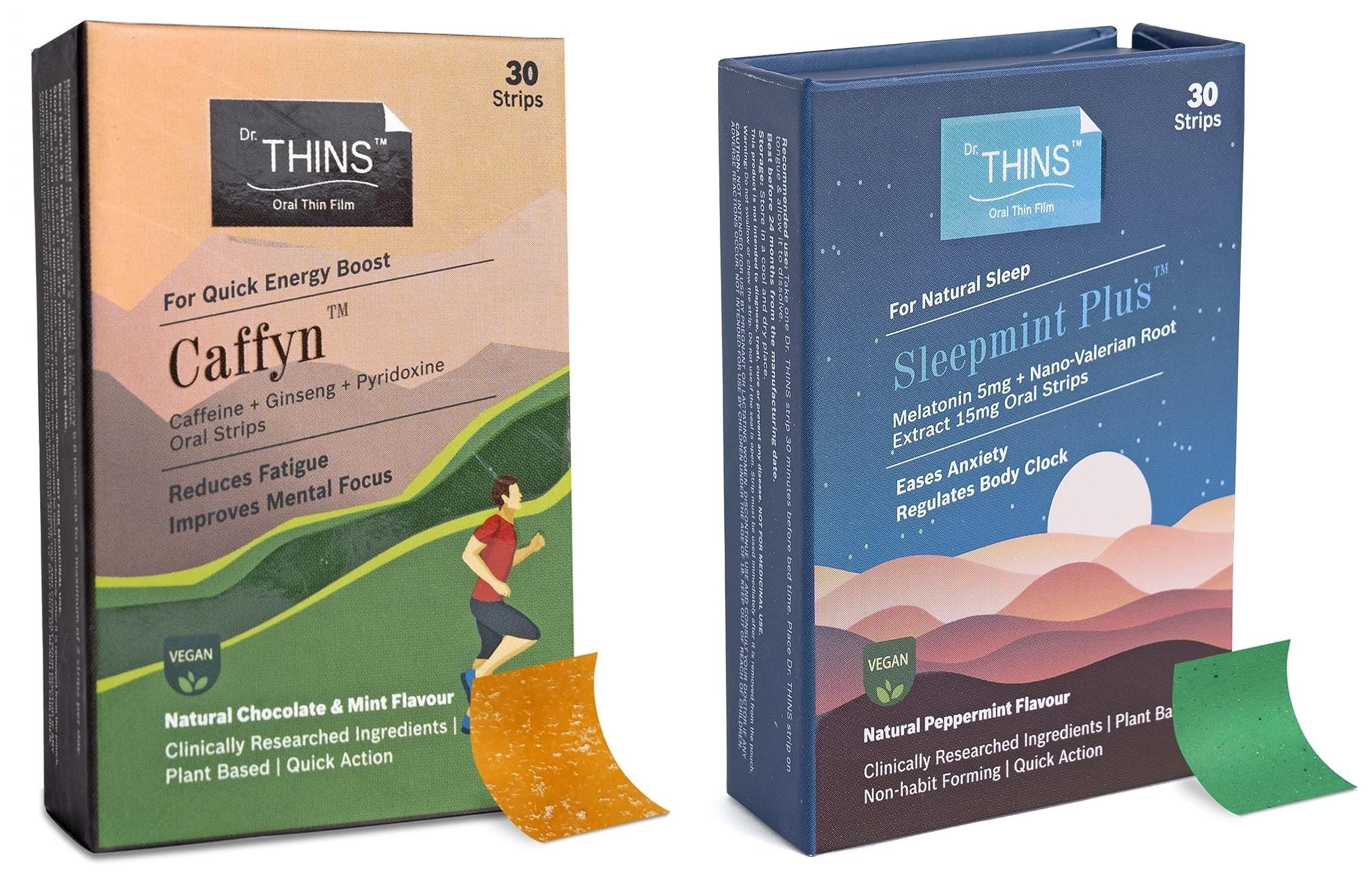 Dr.Thins Sleepmint Plus Natural Sleep Inducer 30 Oral Strips & Caffyn Energy Booster 30 Oral Strips