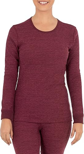 Fruit of The Loom Haut Thermique à col Rond pour Femme Micro gaufré, Merlot Heat