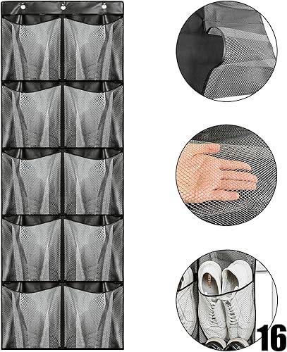 Miniatura 4 de DiClavus Malla grande que ahorra espacio, 10 bolsillos adicionales, organizador de zapatos sobre la puerta, zapatos de almacenamiento de armario,