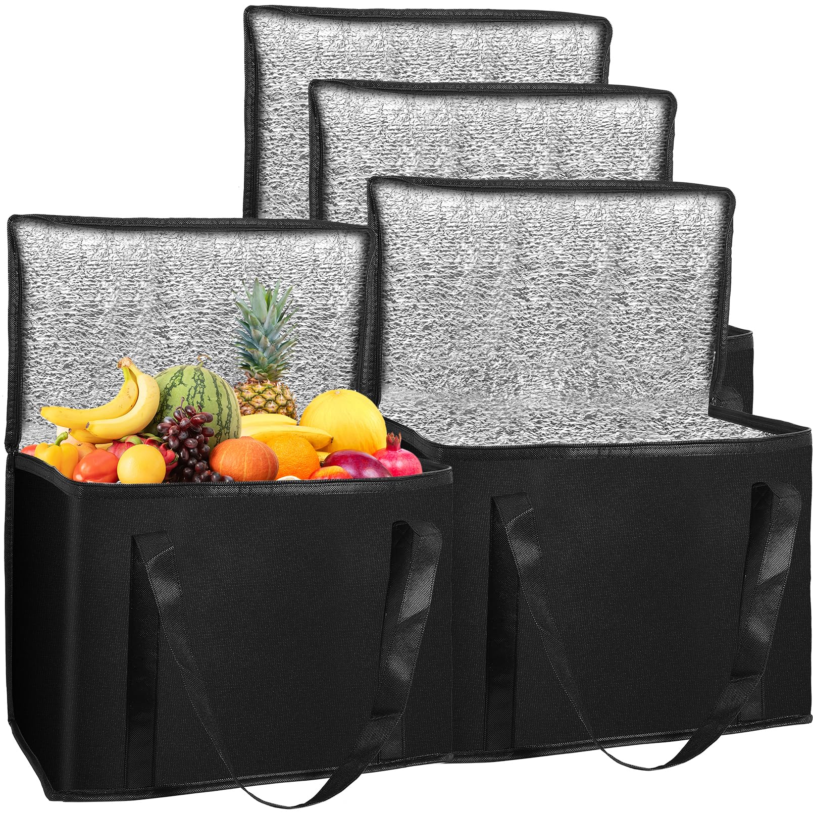 Tivcck 4Pk Insulated Grocery Bags,Large Cooler Bag for Groceries,Heavy Duty Insulated Shopping Bag Cooler Tote Bags with Zippered Top,Food Delivery