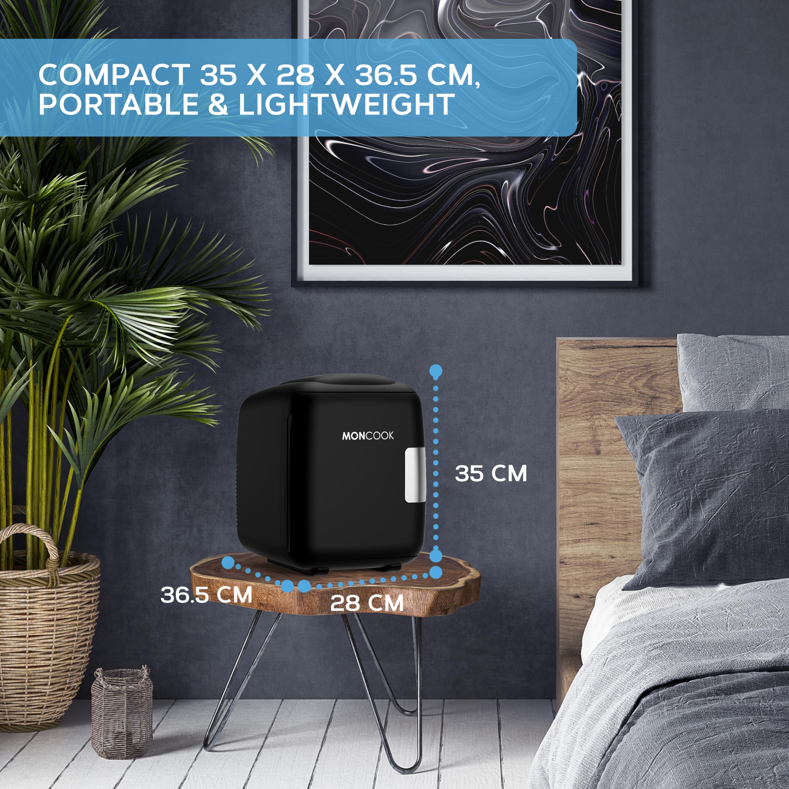 MONCOOK Mini Fridge For Bedrooms - Small, Portable & Quiet Mini Fridges For Skincare, Medicine, Food & Drinks - Cooling & Warming Function - Perfect For Home, Office, Car Or Travel - 14L - Black Mono — view 7