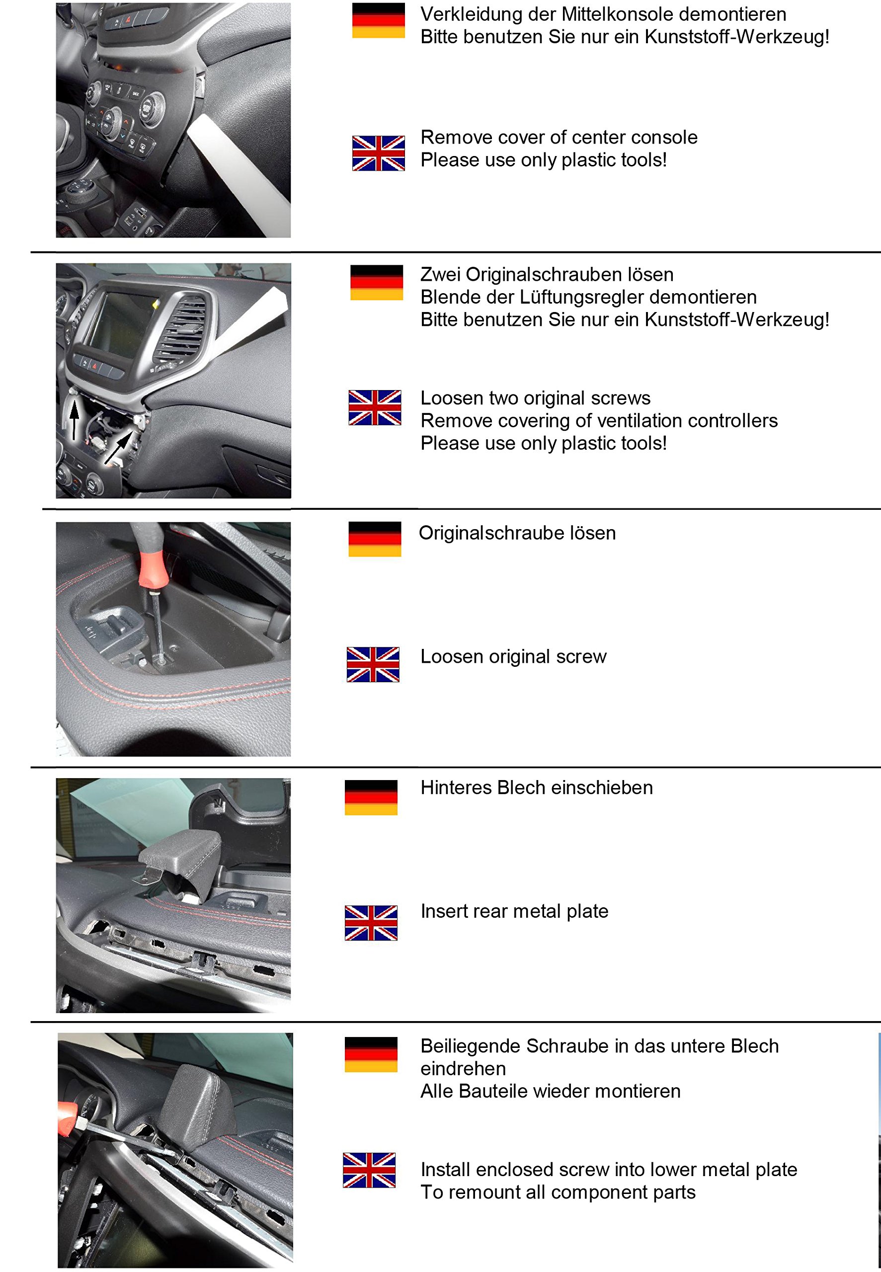 KUDA Uchwyt na telefon komórkowy pasujący do Jeep Cherokee od 10/2013 & Opel - konsola telefoniczna do smartfonów, telefonów komórkowych, nawigacji i wielu innych – konsola ze sztucznej skóry, czarna,