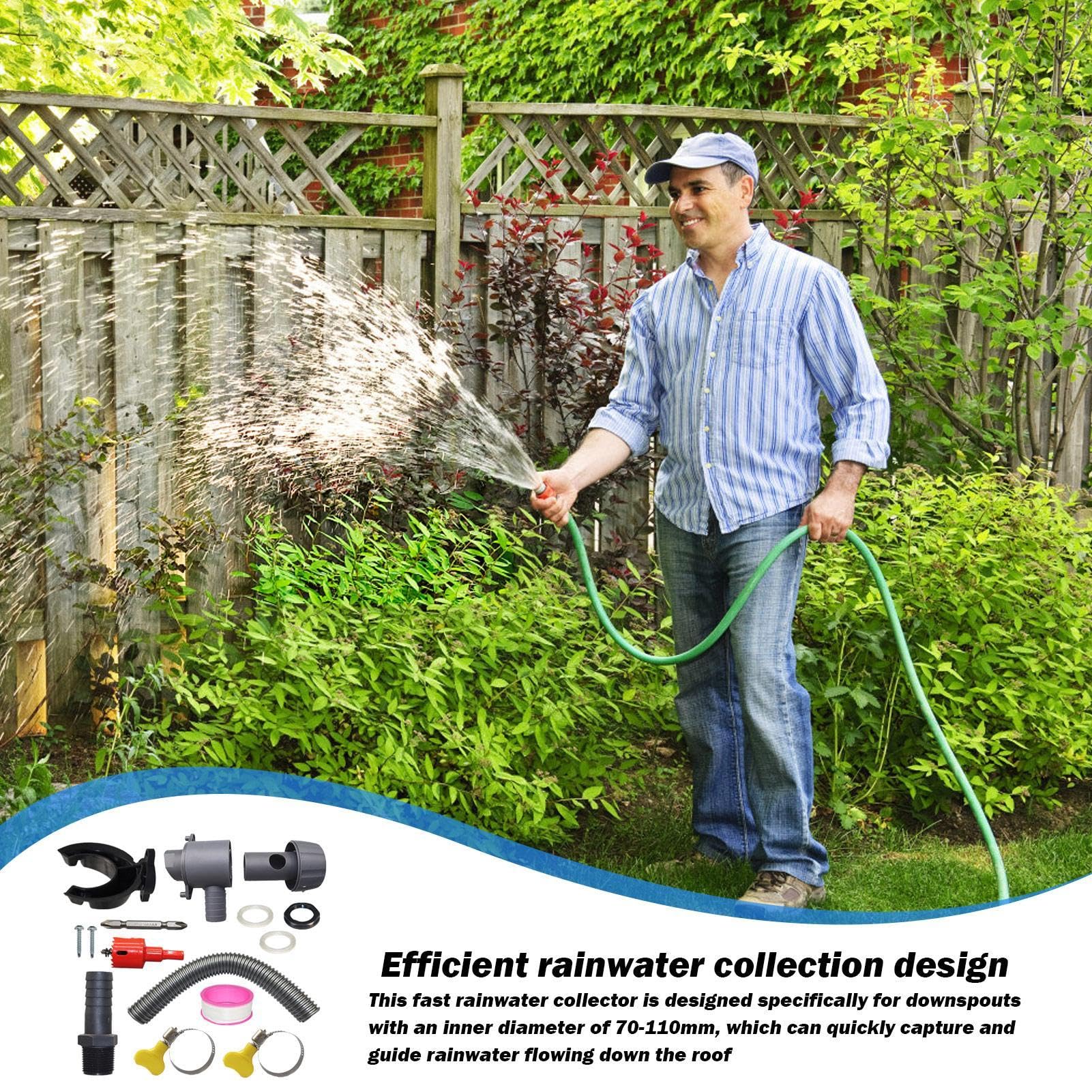 Regenwasserumsteller für Fallrohr | wetterfest mit flexibler Schlauchfiltration | Regenfass Dachrinnenumsteller-Set | für Wasserfilterung im Freien, verzinktes PVC PE und Kupferrohre