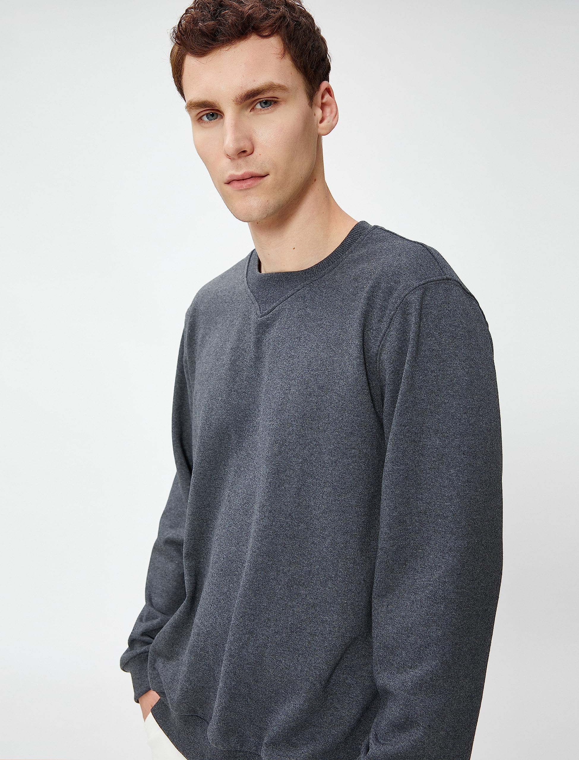 Koton Basic Sweat Bisiklet Yaka Dikiş Detaylı Uzun Kollu, Erkek, Antrasit, M