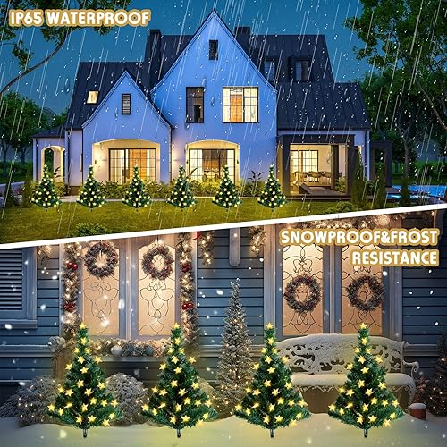 Miniatura 6 de Retisee Paquete de 6 luces solares para árbol de Navidad para camino, decoración de estrella LED para exteriores, 8 modos preiluminados, pequeño