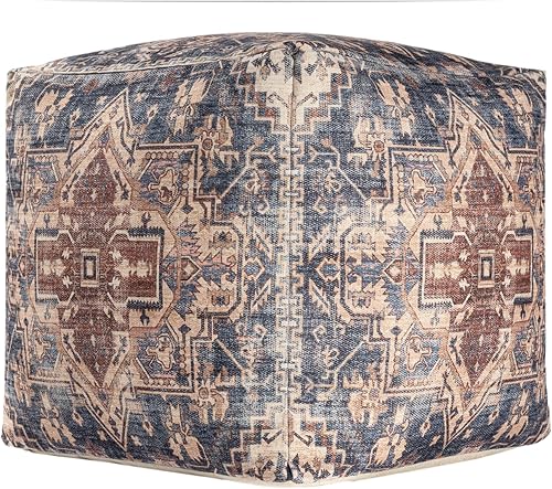 Miniatura 83 de L.R. Resources Inc LR Home Puf otomano de transición de poliéster gris/marfil para decoración del hogar | Reposapiés hecho a mano para decoración de