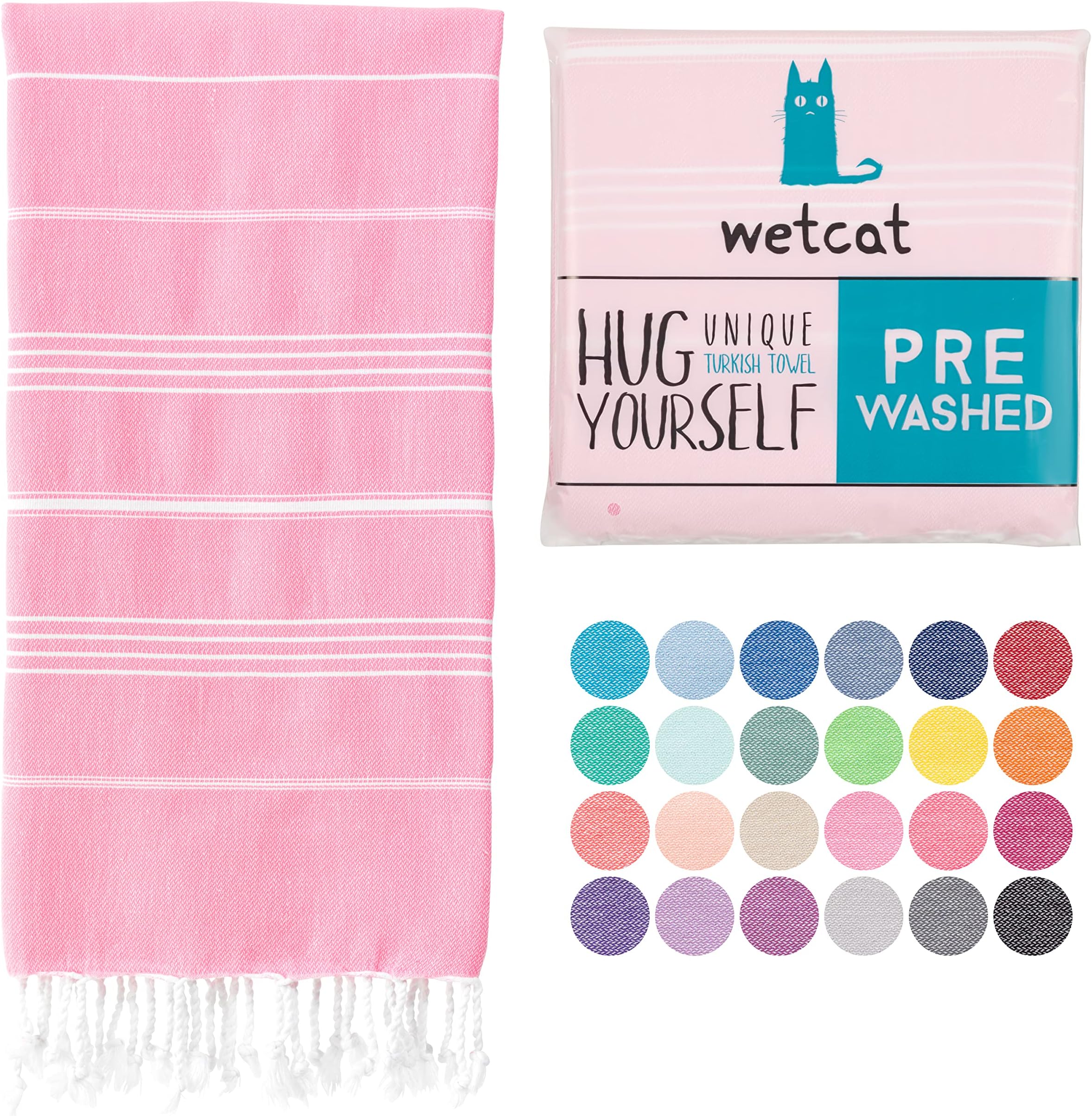 WETCAT Turkish Beach Towel Oversized 38x71 100% Cotton Sand Free Quick Dry Extra Large Light Travel Towel for Adults Beach Accessories Gifts - Light Pink