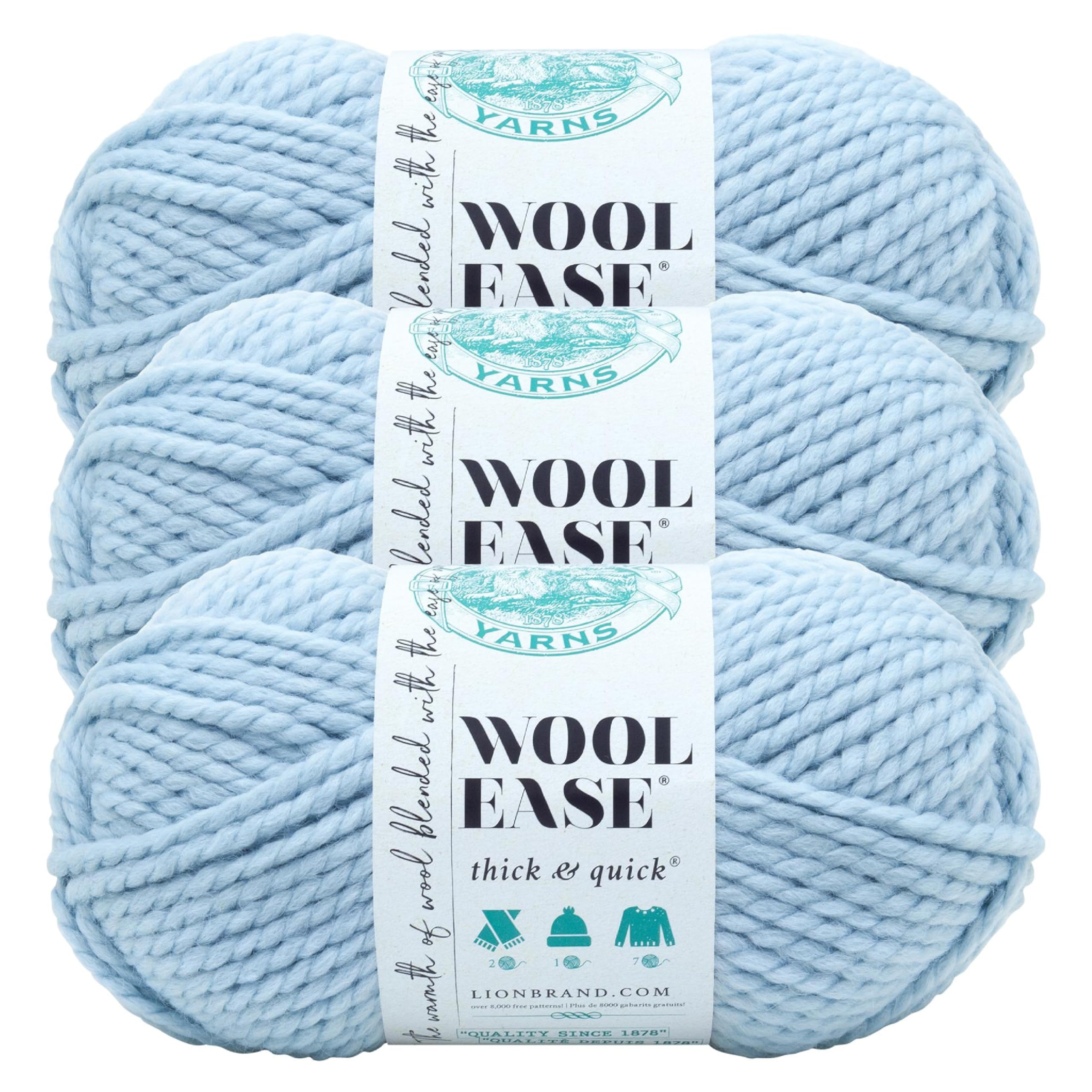 Lion Brand Yarn Wool-Ease Thick &amp; Quick Yarn, Soft and Bulky Yarn for Knitting, Crocheting, and Crafting, 3 Pack, Glacier