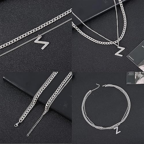 Miniatura 6 de Long tiantian Collares con inicial en capas de plata para mujer, regalos de moda, collar de cadena de eslabones de clip de plata y oro, collar con