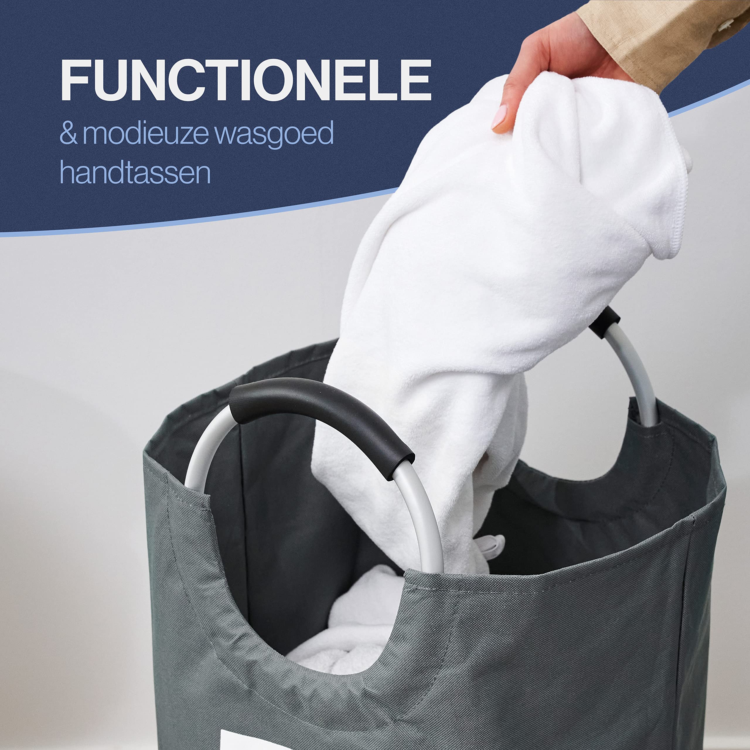 Caroeas 100L wasmand, grote wasmand, waszak met gewatteerde