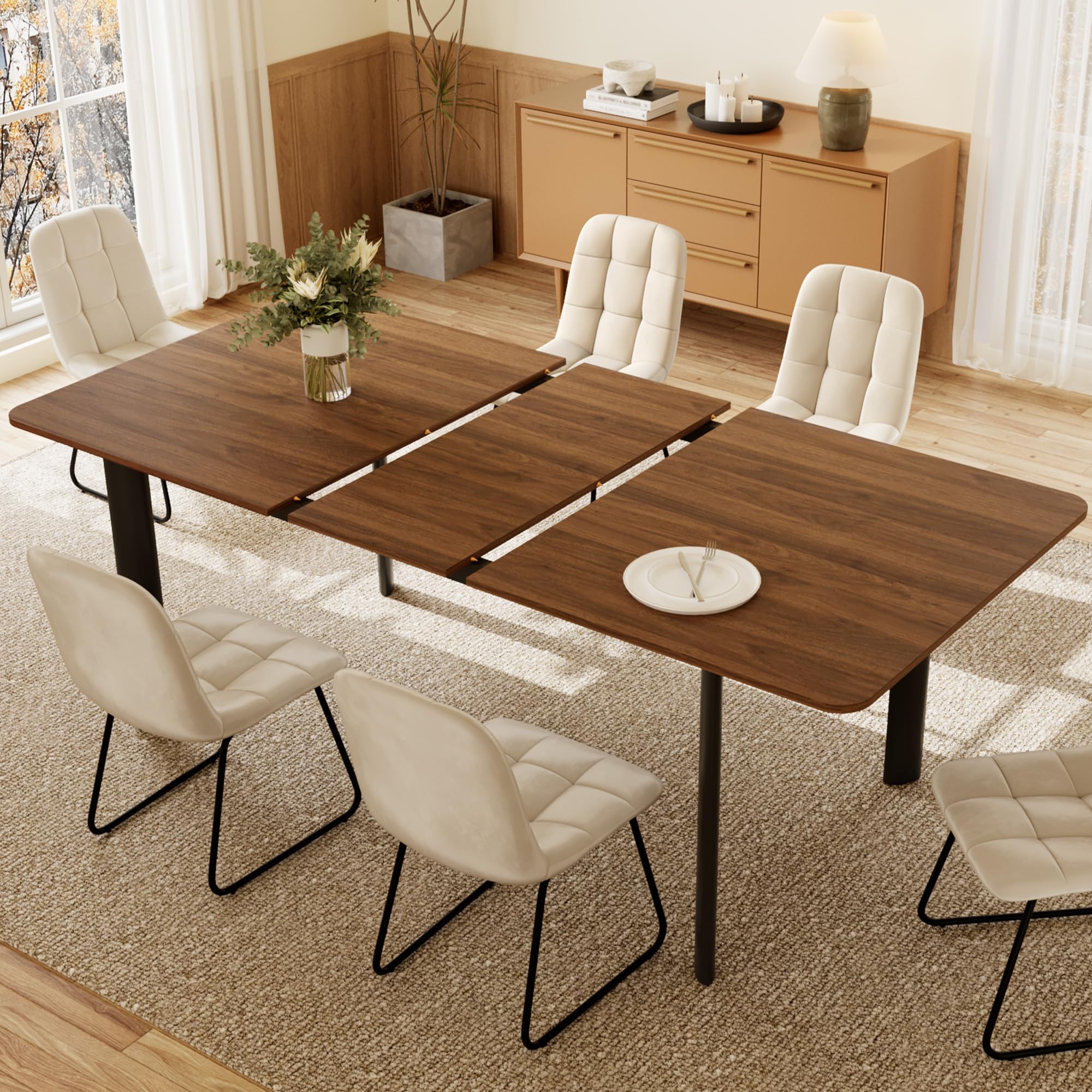 Wysuwany nowoczesny stół do jadalni z 4 do 8 krzesłami, stylowy design z płyty MDF, do salonu, regulowany 160-200 cm, idealny na rodzinne spotkania i rozrywkę