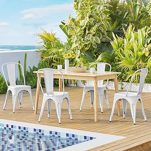 Miniatura 2 de Yaheetech Juego de 4 sillas de comedor de metal, sillas de patio apilables con marco de metal y respaldo para
