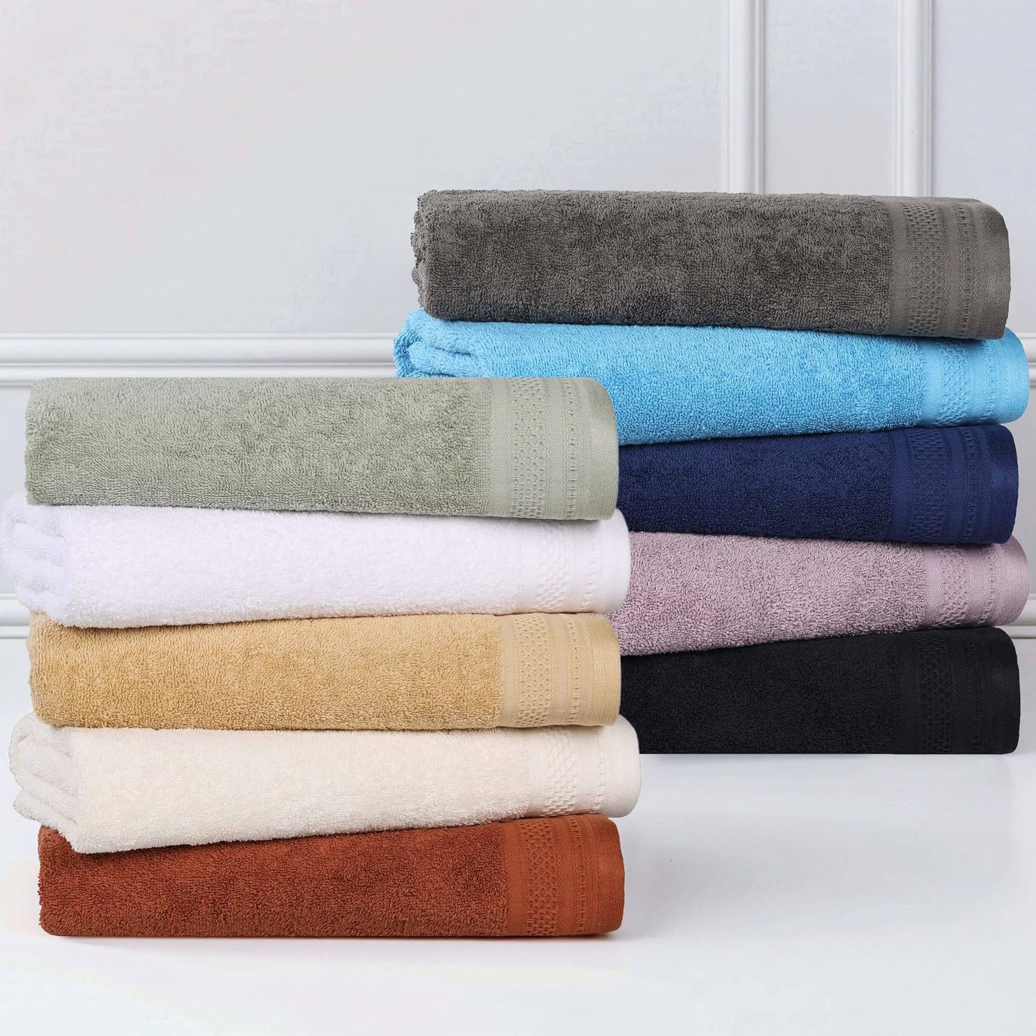 BLUENILEMILLS Honeycomb 500 GSM 12-Piece Wafle Border, Highly Absorbent and Soft, Solid Towel Set (6 Face + 4 Hand + 2 Bath), White