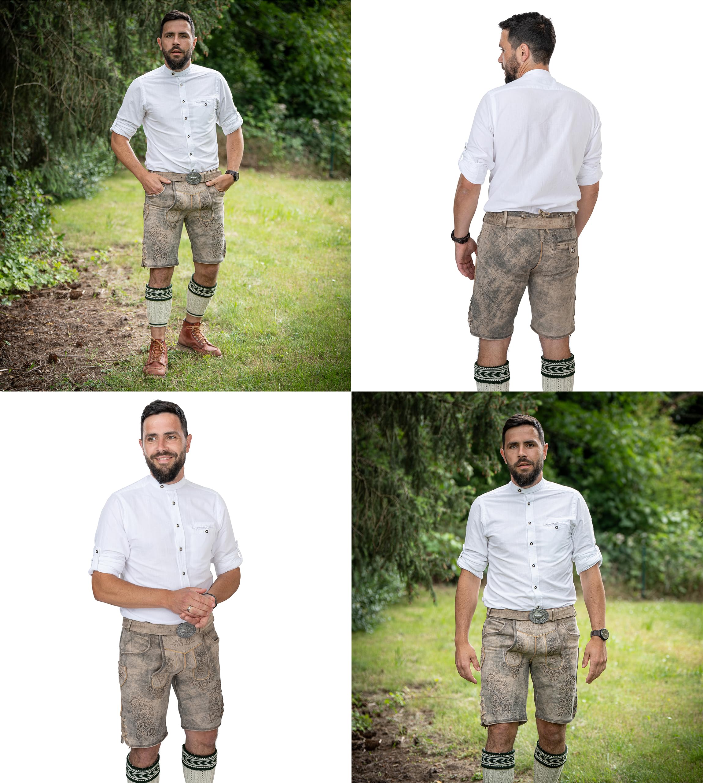 Schöneberger Trachten Couture Herren Lederhose kurz, Original Nubuk-Leder Trachtenhose für Oktoberfest, Trachtenlederhose gespeckt