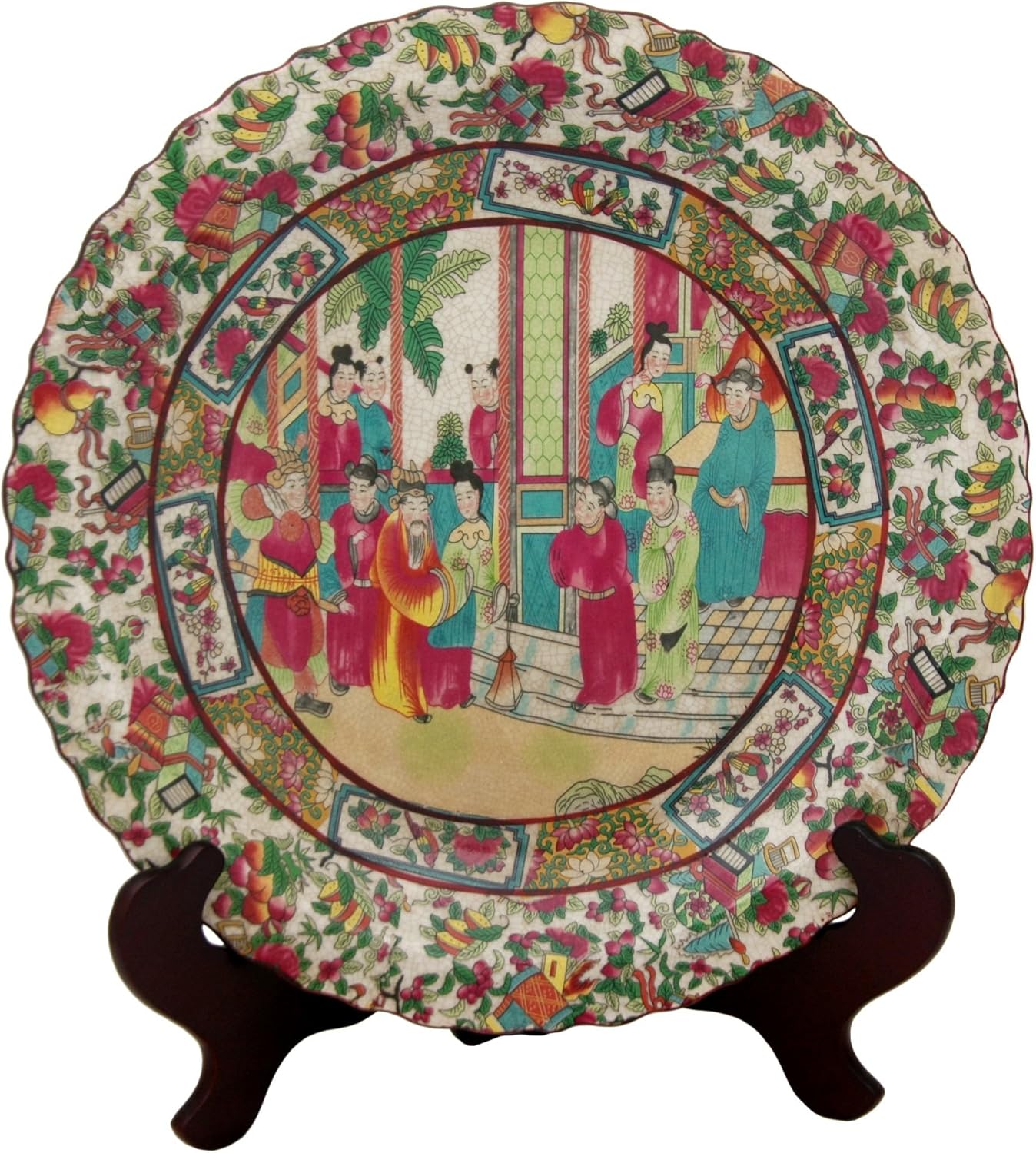 Red Lantern 14" Cherry Blossom Platter Porcelain Centerpiece Display