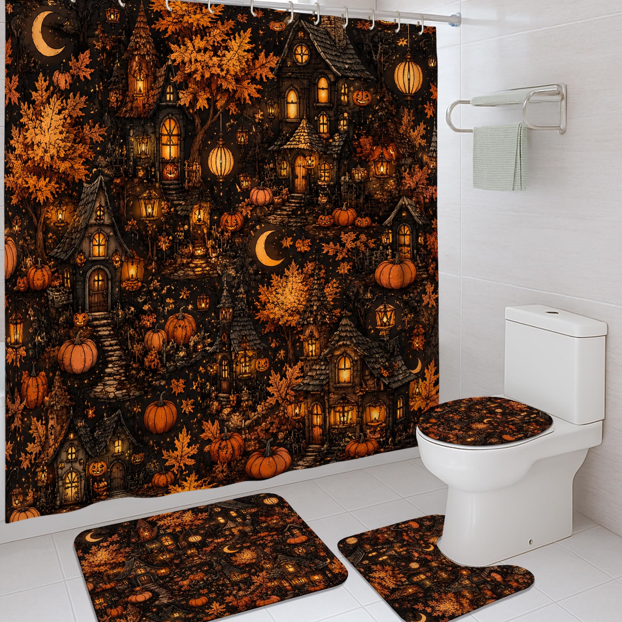 Rideau de douche motif citrouilles lavable en machine pour une hygiène parfaite